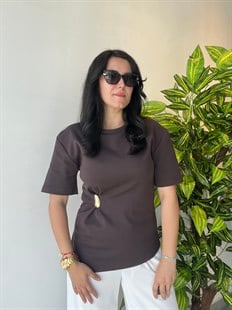 Dilvin Kahverengi Gold Toka Detaylı Bluz