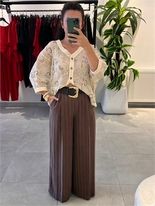 Kahverengi Kemerli Palazo Pantolon