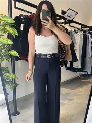 Lacivert Kemer Detaylı Crep Kumaş Pantolon