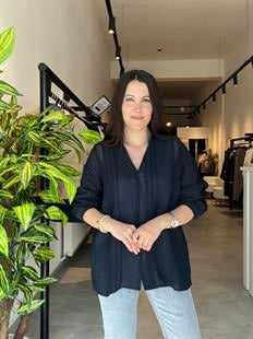 Lacivert Kendinden Desenli Oversize Gömlek