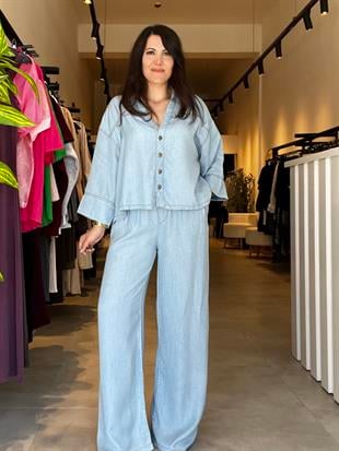 Mavi Tensel Jean Kumaş Premium İkili Takım