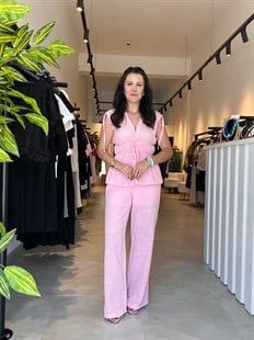 Pembe Keten Dokulu İkili Takım
