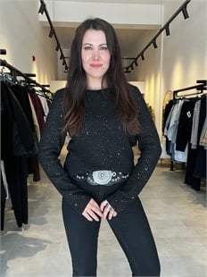 Siyah Silver Sim Geçişli Triko