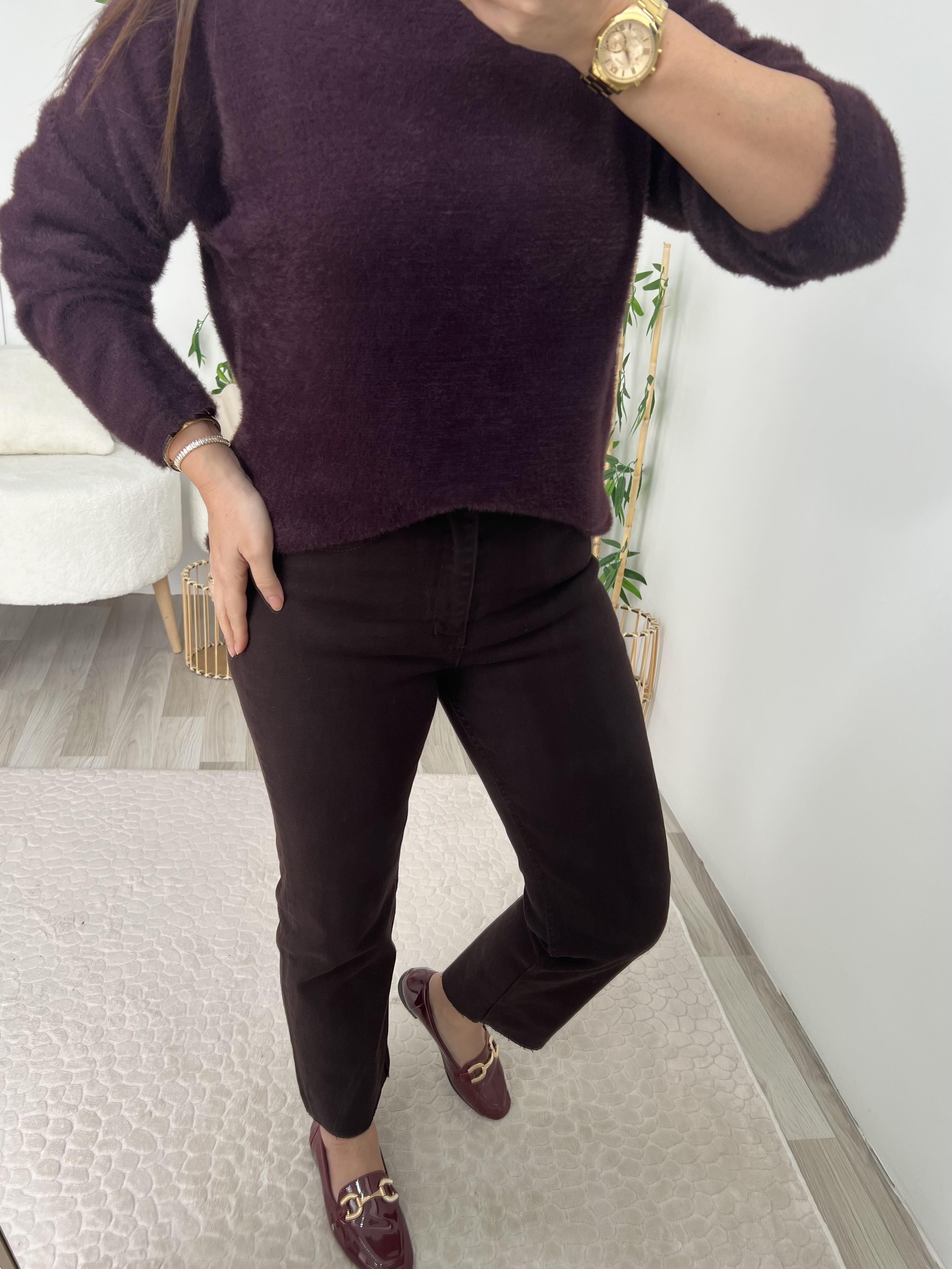 Acı Kahve Kesik Paça ZR Boy Fit Pantolon 