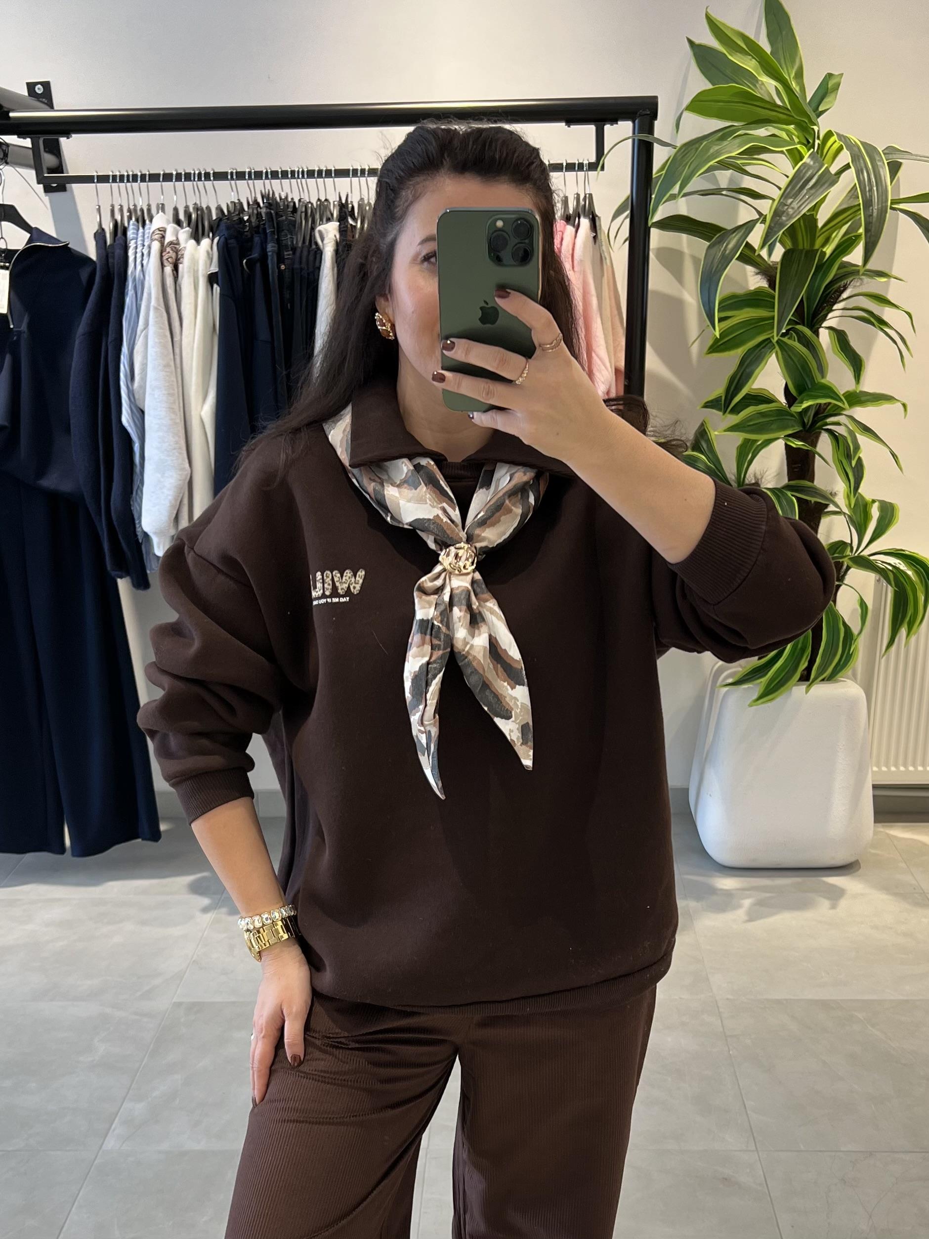 Acı Kahve Şal Detaylı Sweat