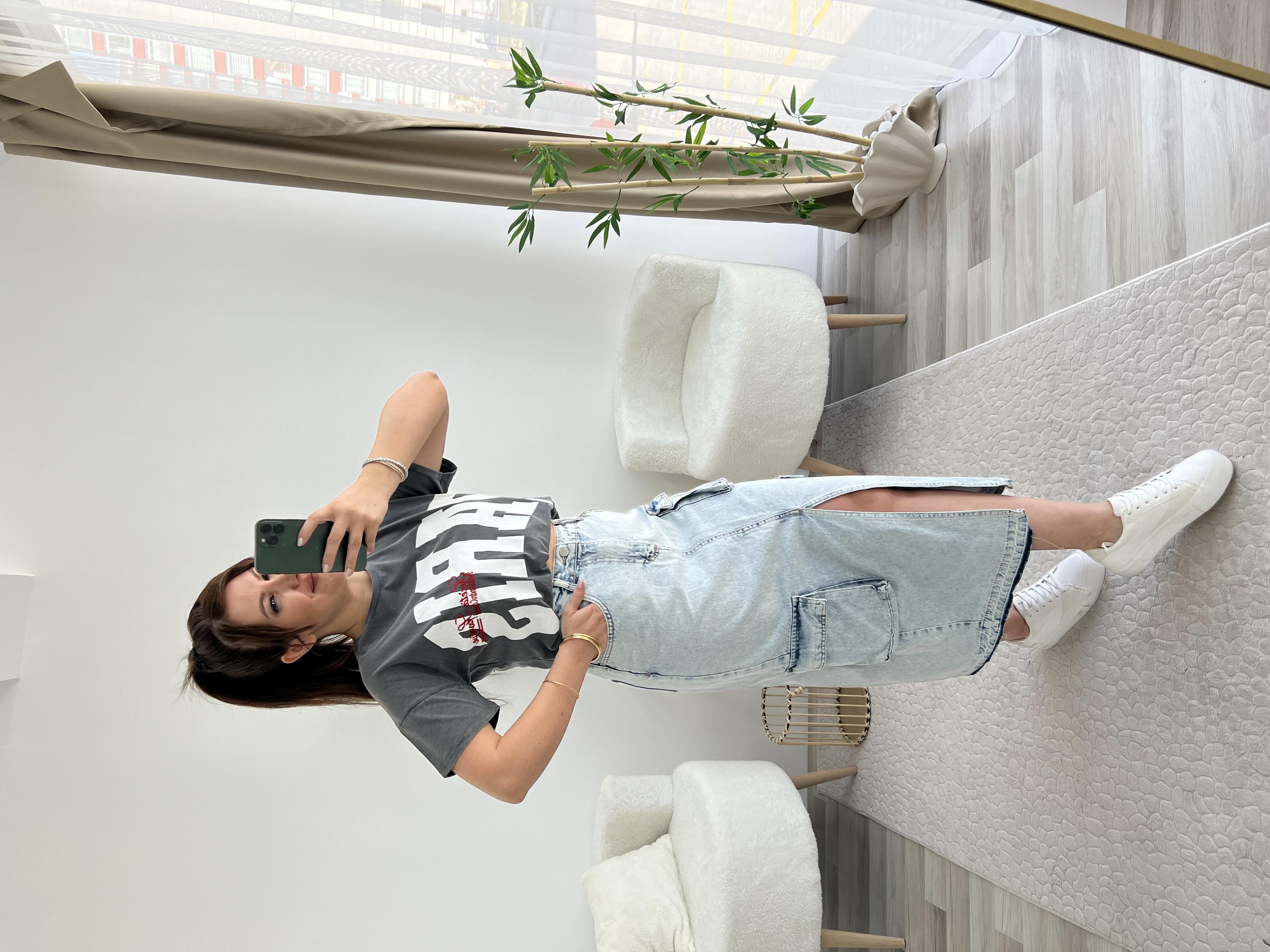 Açık Mavi Kargo Cep Detaylı Jean Etek