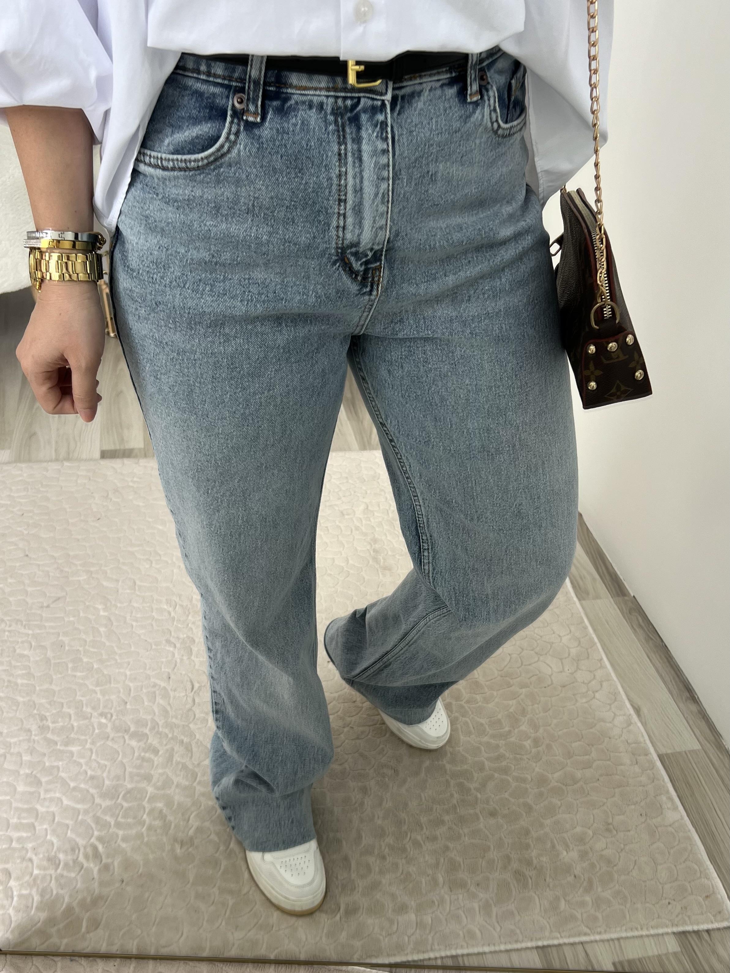 Açık Mavi Kesik Paça Straight Jean Pantolon