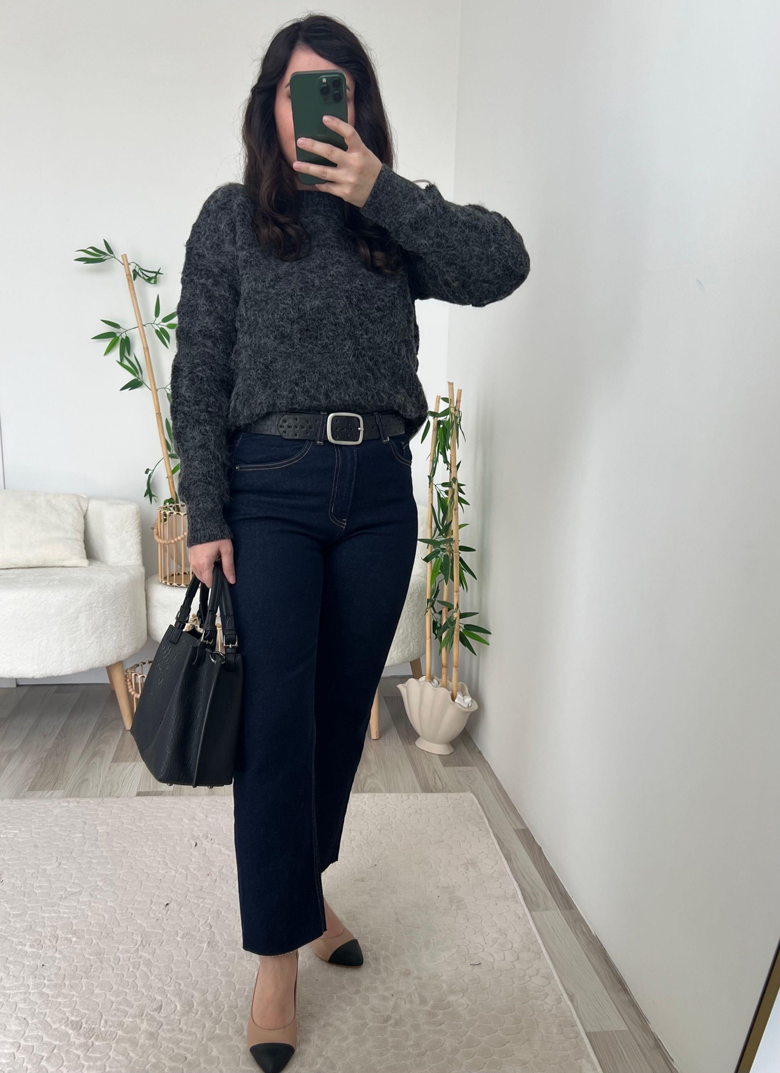 Antrasit Sim Geçişli Dokulu Kazak