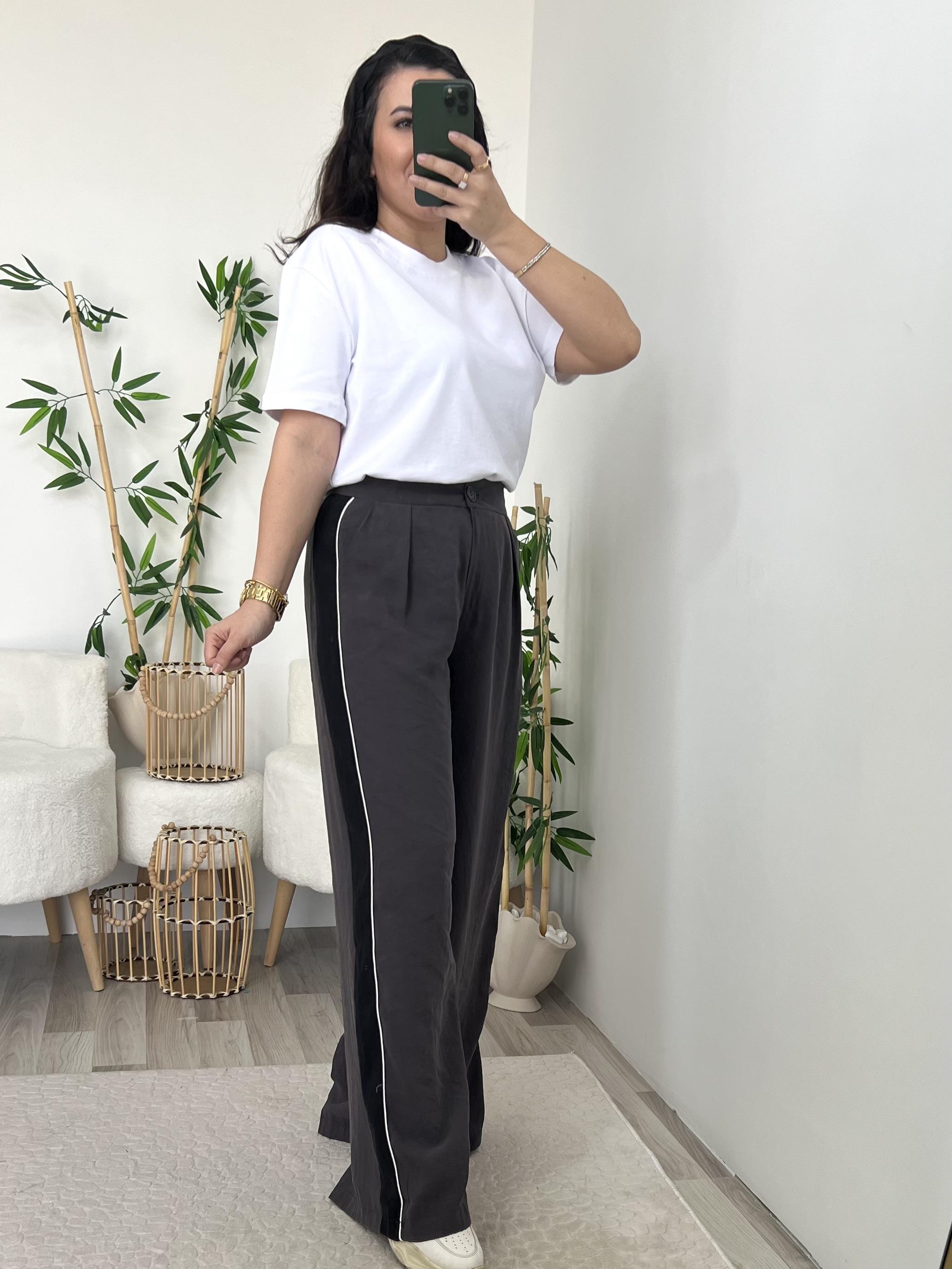 Antrasit Yanları Şerit Geçişli Pantolon