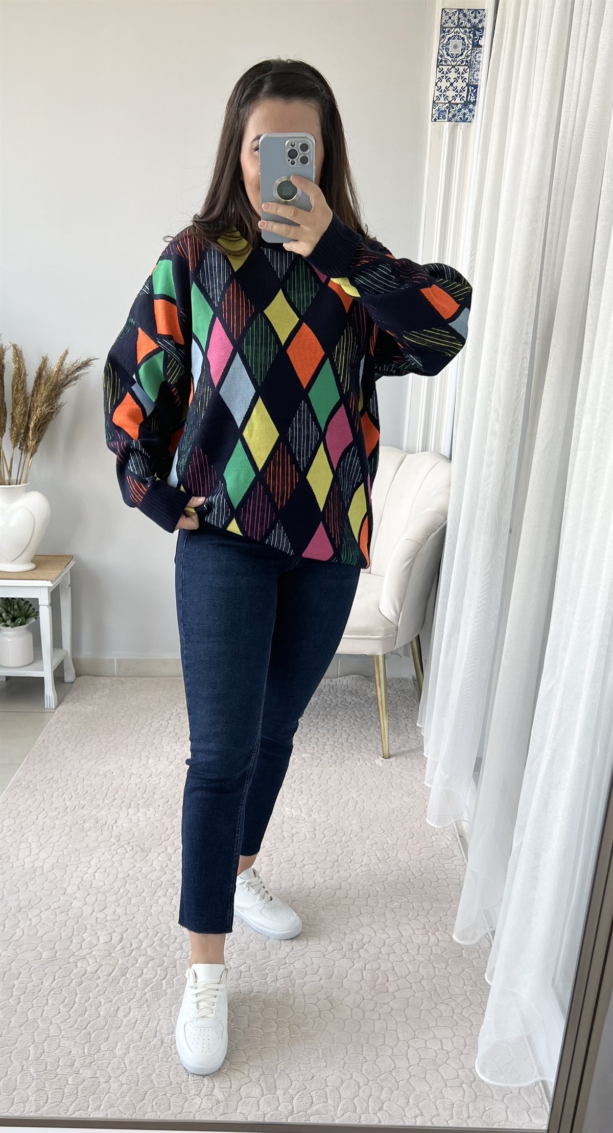 BAKLAVA DESENLİ RENKLİ KAZAK