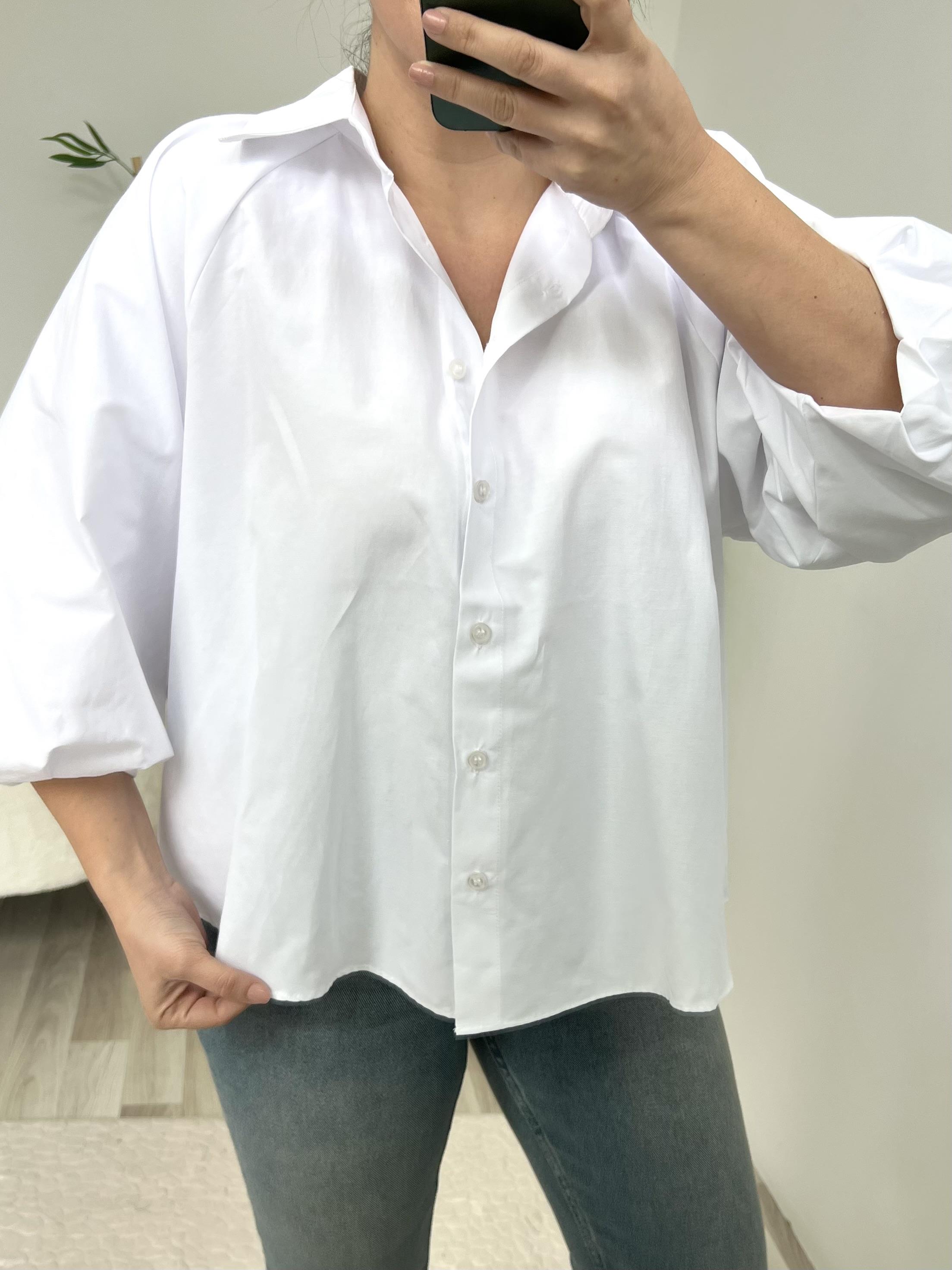 Beyaz Balon Kol Poplin Gömlek