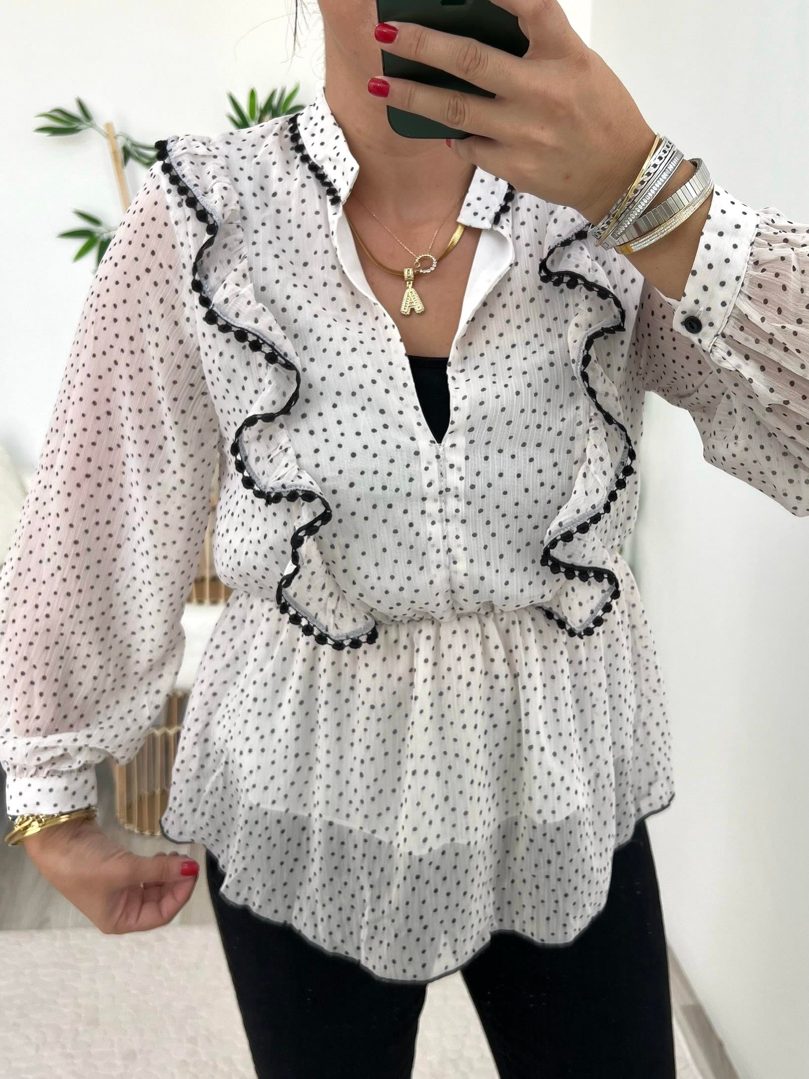 Beyaz Puantiyeli Belis Bluz