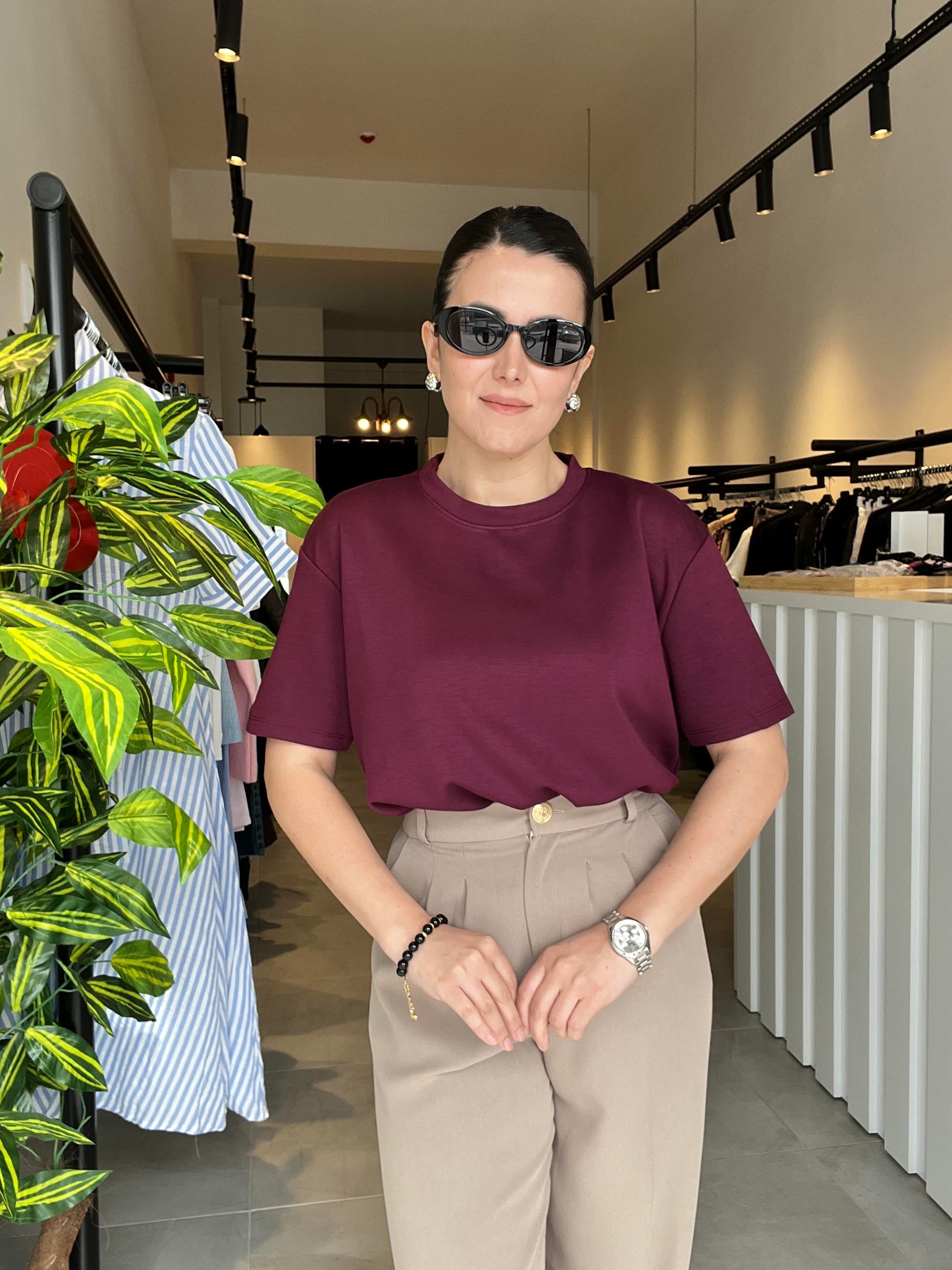 Bordo Bisiklet Yaka Basic Tişört