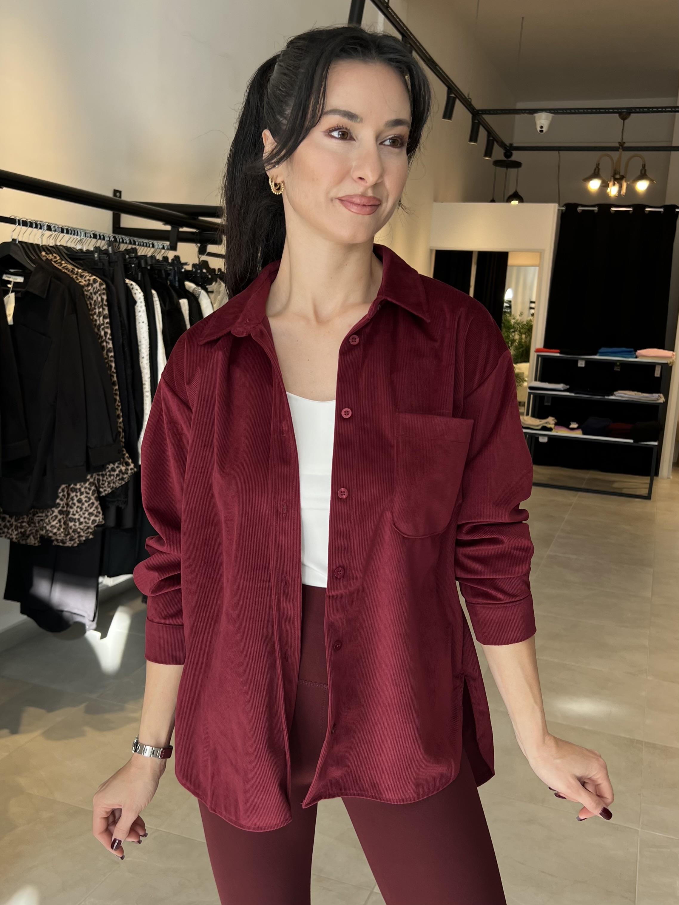 Bordo Kadife Gömlek