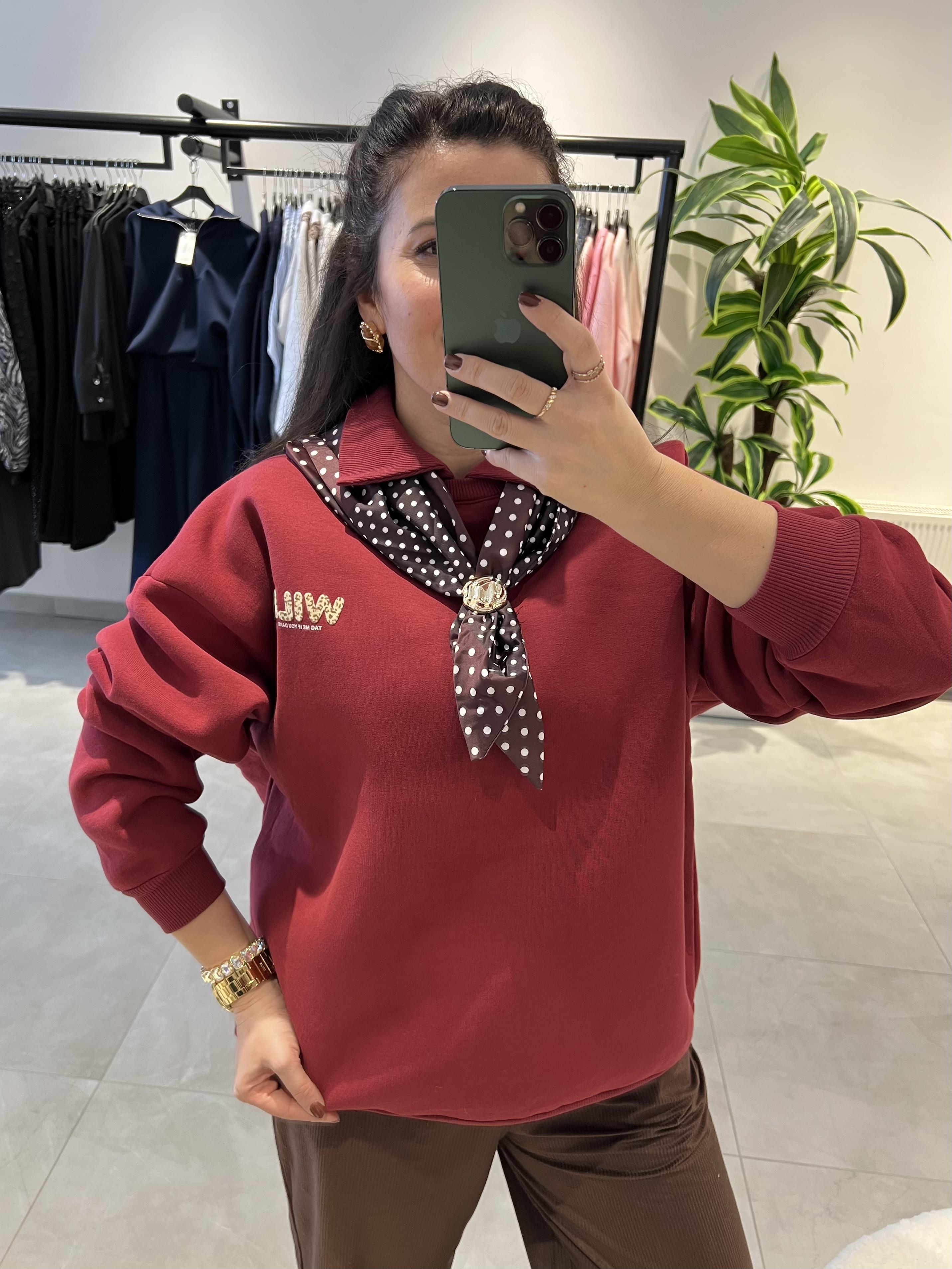 Bordo Şal Detaylı Sweat