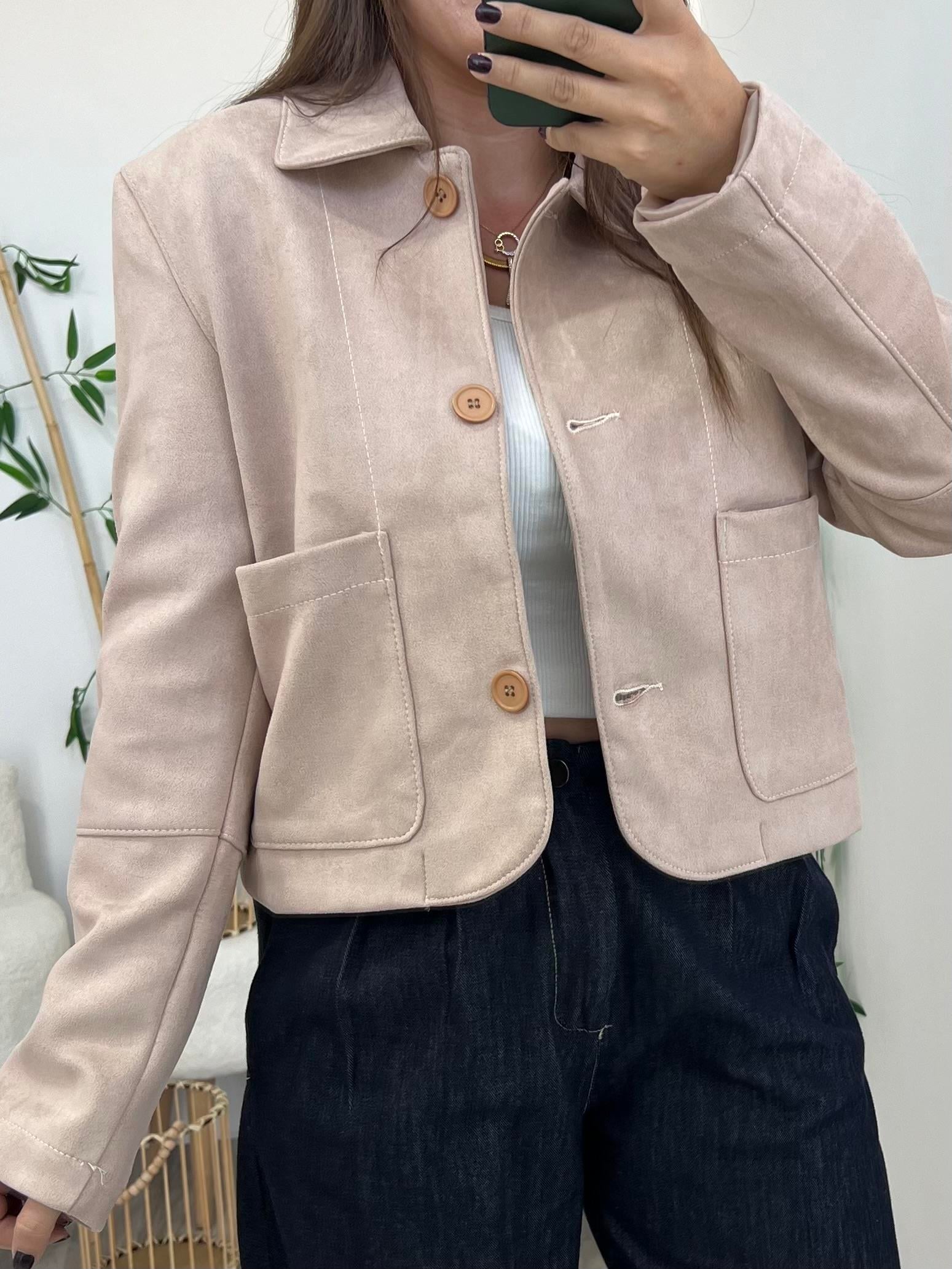 Cepli Krem Süet Ceket