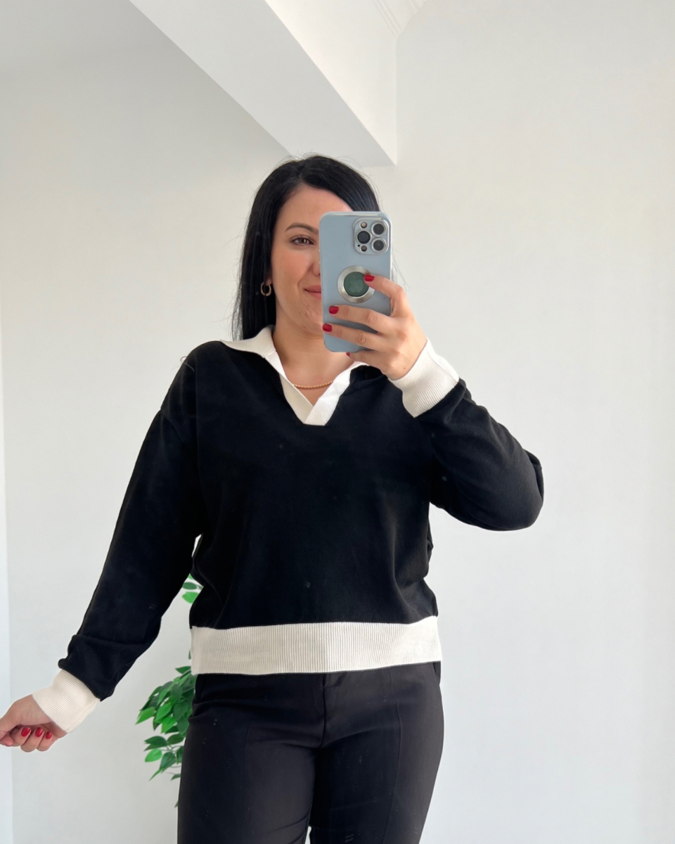 Çift Renk Polo Yaka Kazak 