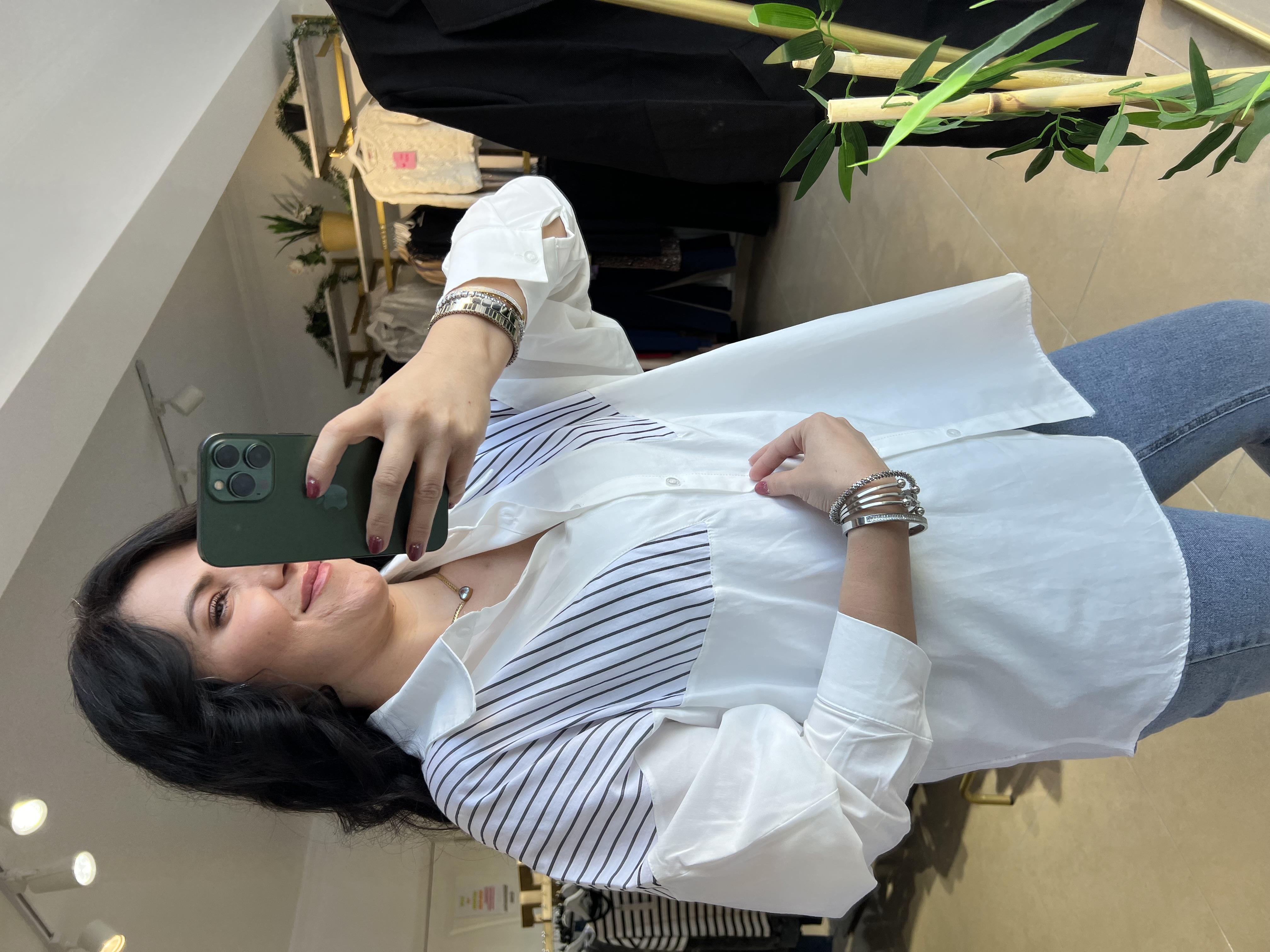 Çizgi Geçişli Oversize Gömlek