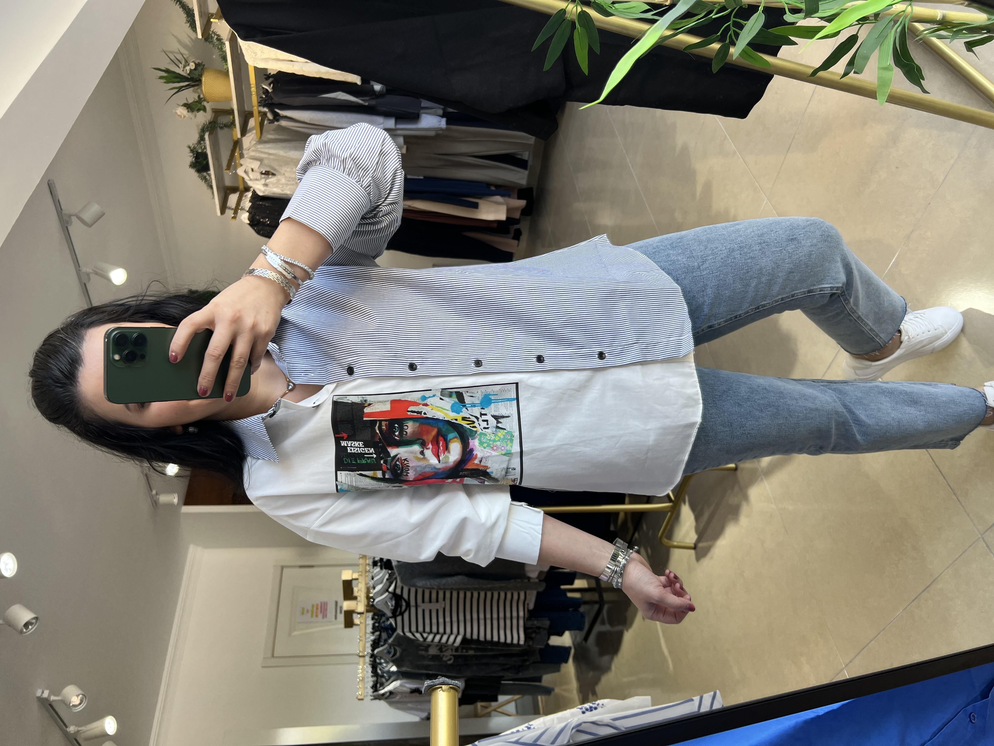 Çizgili Baskı Detaylı Tasarım Gömlek 