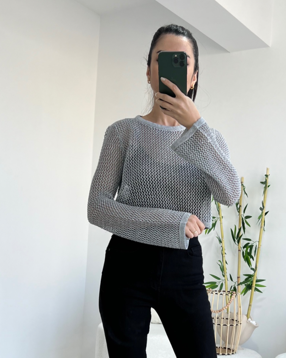 DİLVİN AÇIK GRİ SİM GEÇİŞLİ BLUZ