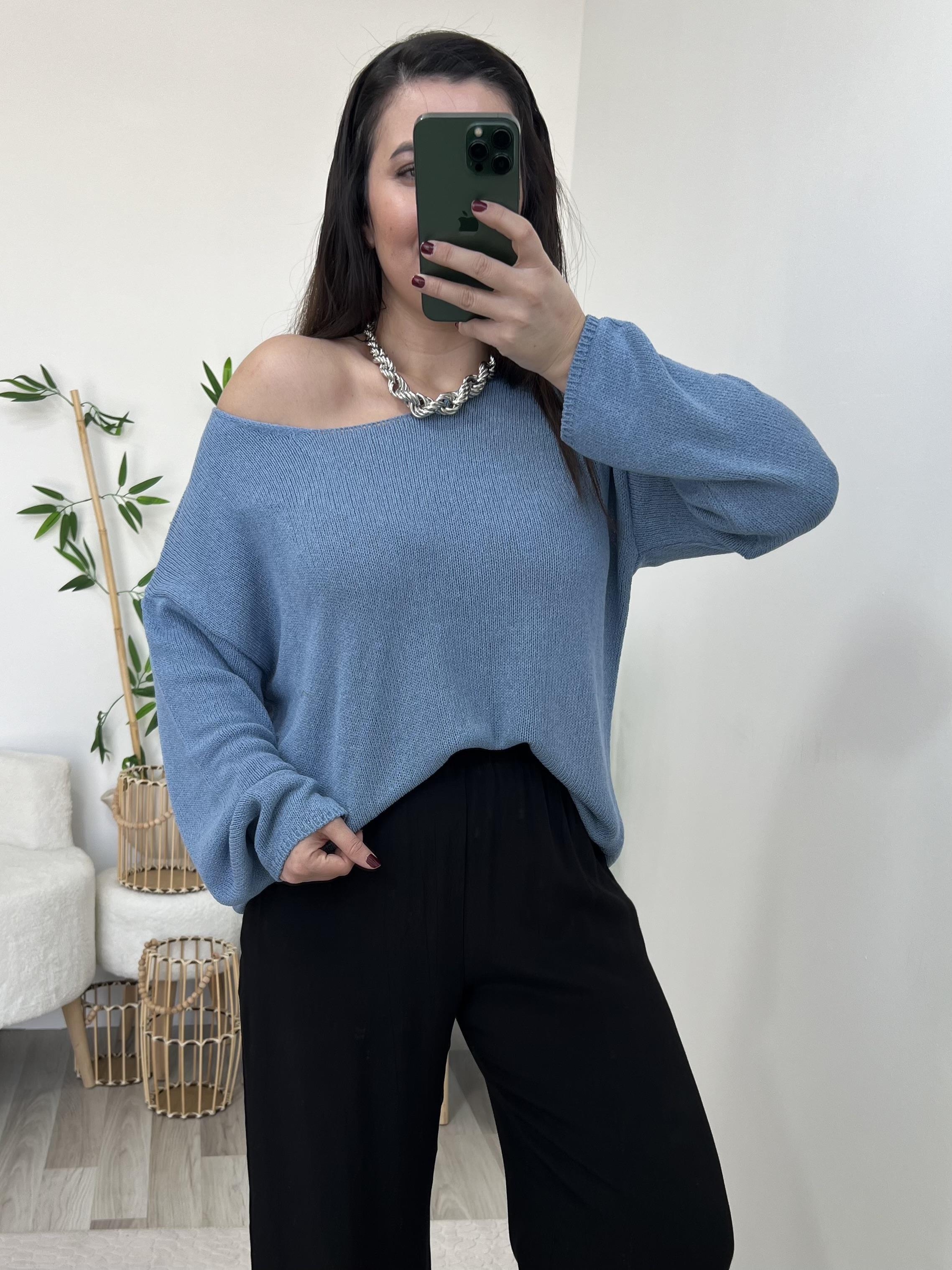 Dilvin Açık Mavi Oval Yaka Triko Bluz