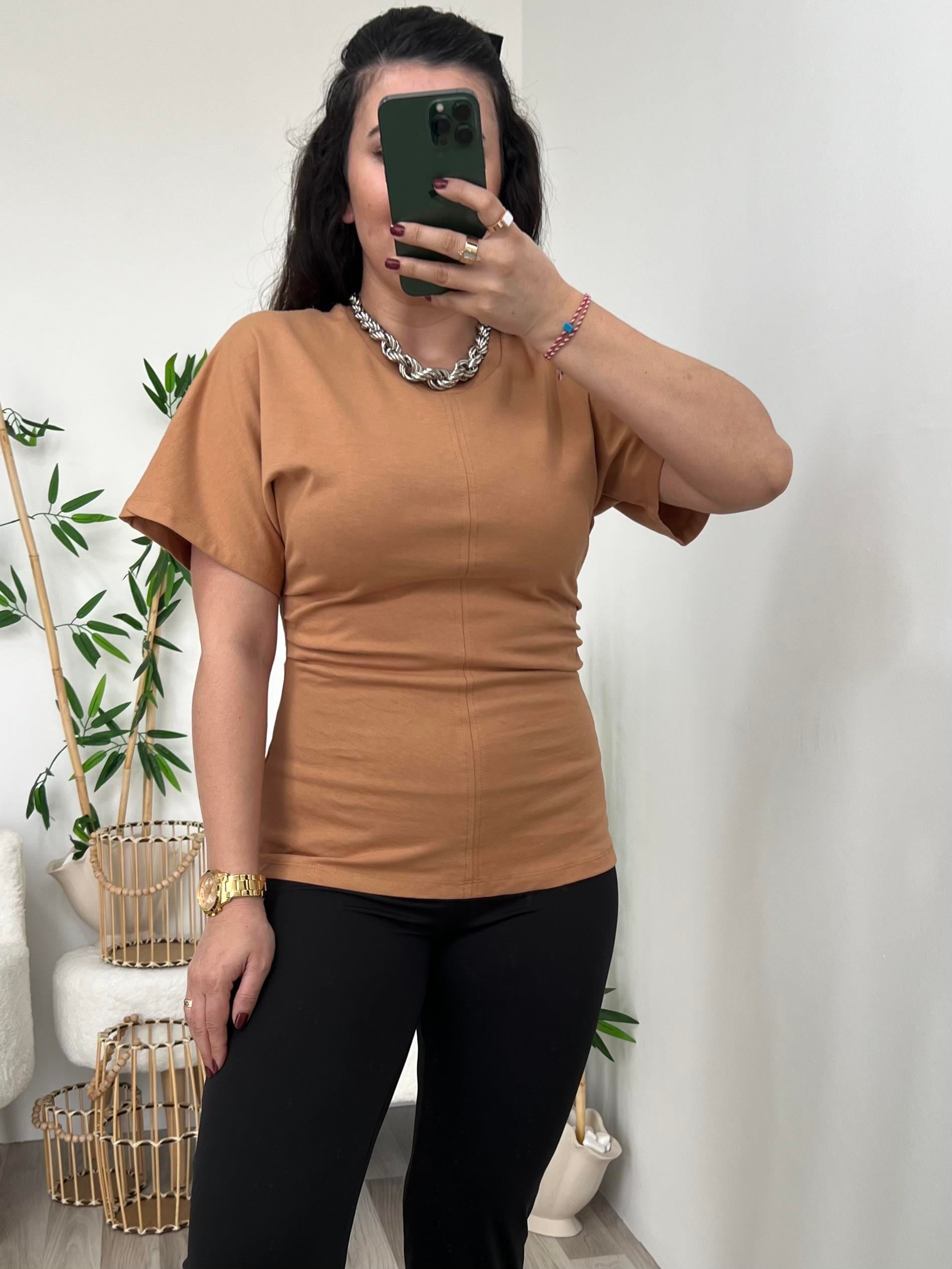 Dilvin Camel Yanları Büzgülü Bluz