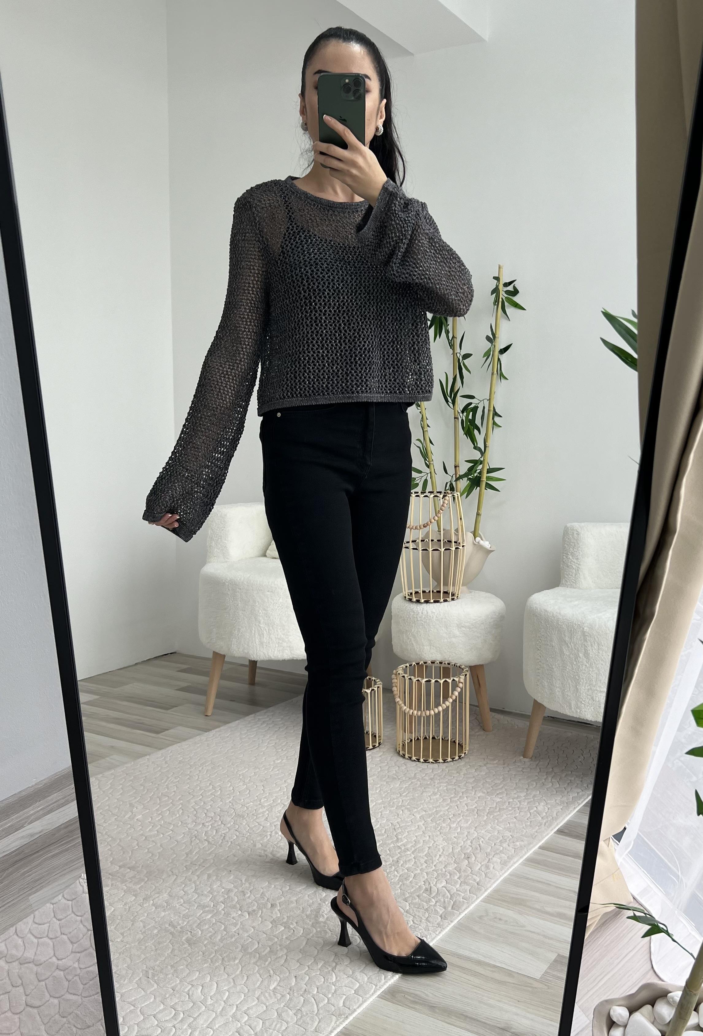 DİLVİN GRİ SİM GEÇİŞLİ BLUZ