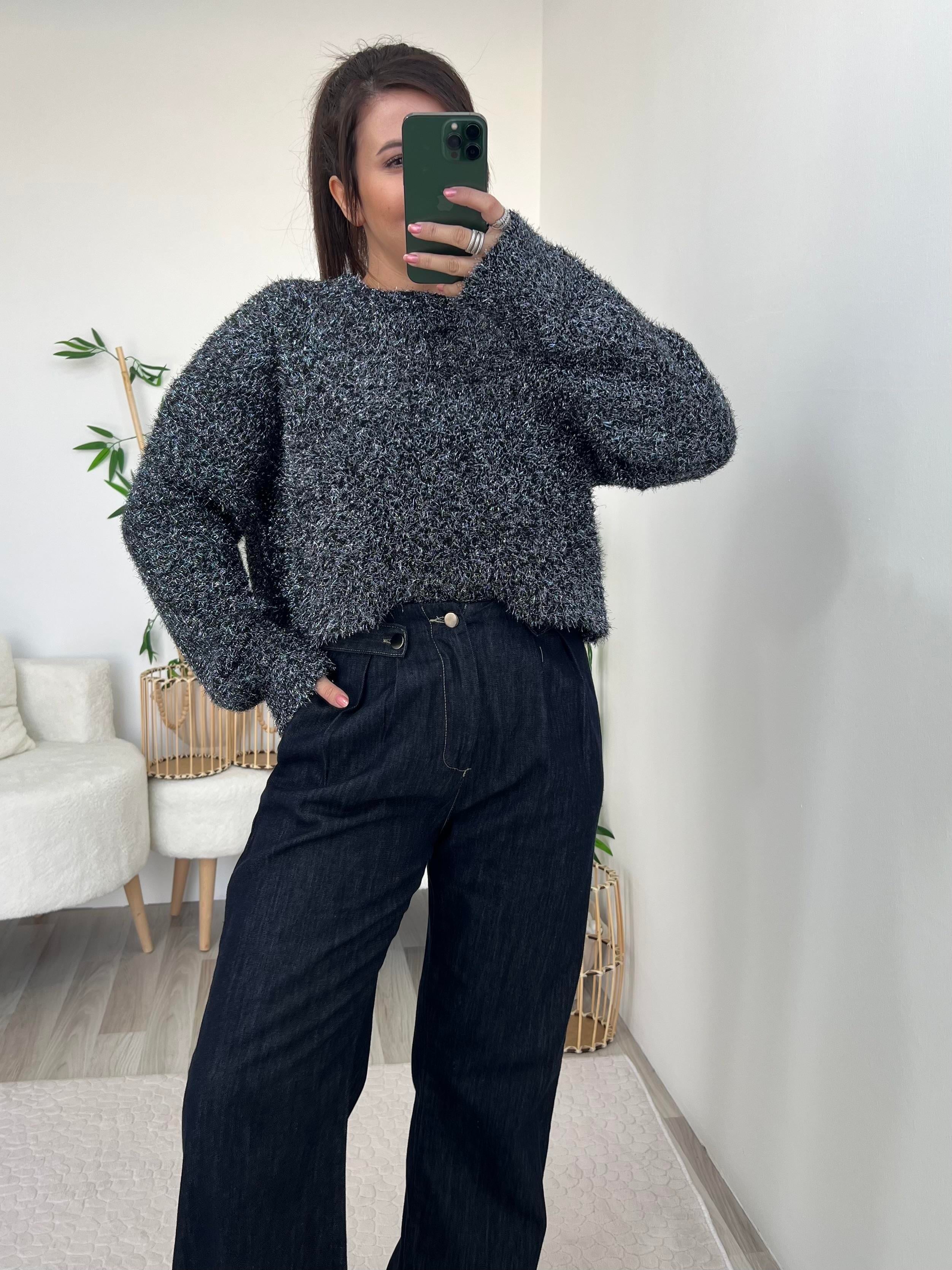 DİLVİN LACİVERT SİM DOKULU CROP KAZAK