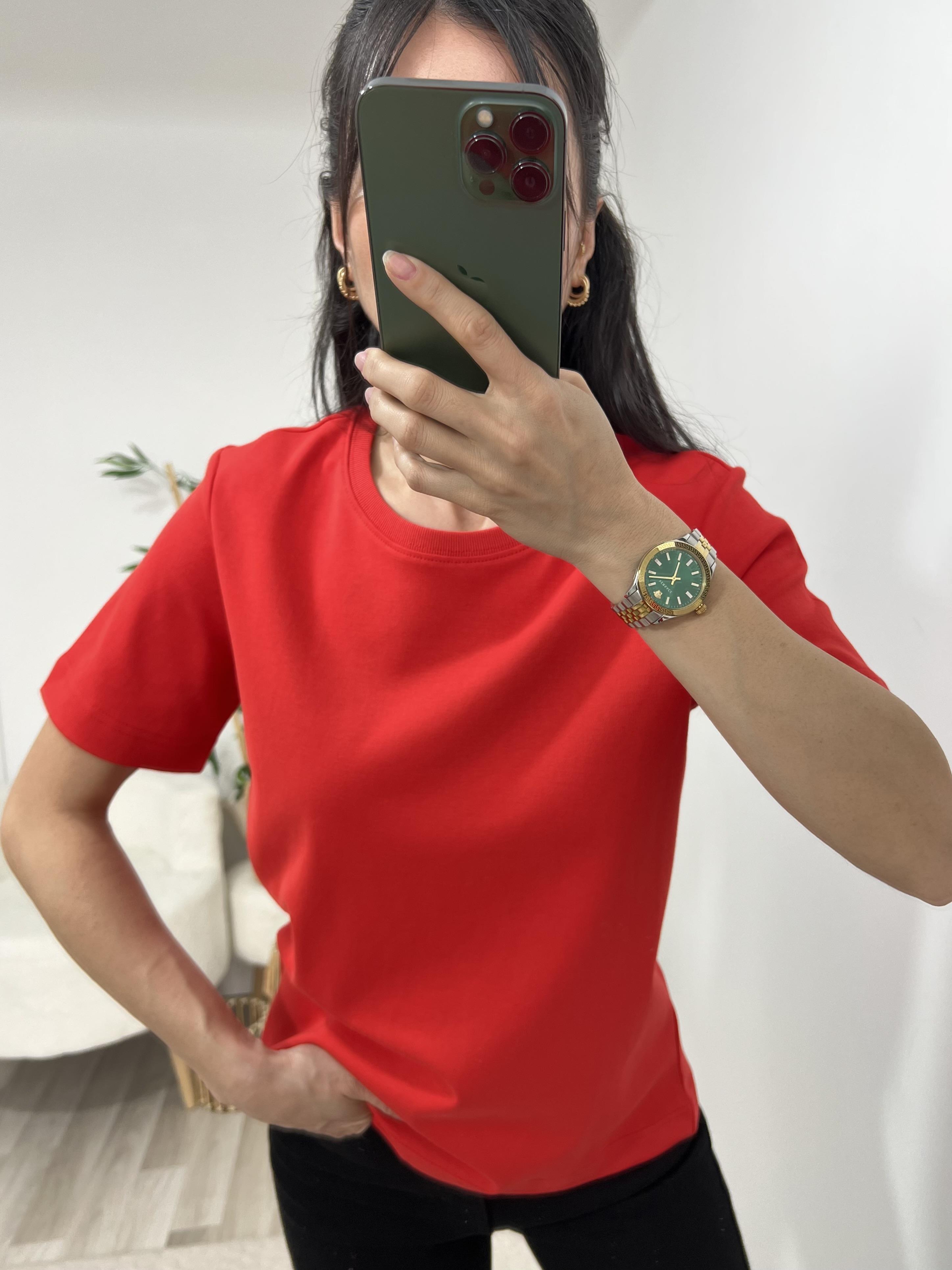 Dilvin Nar Çiçeği Bisklet Yaka Premium Tişört