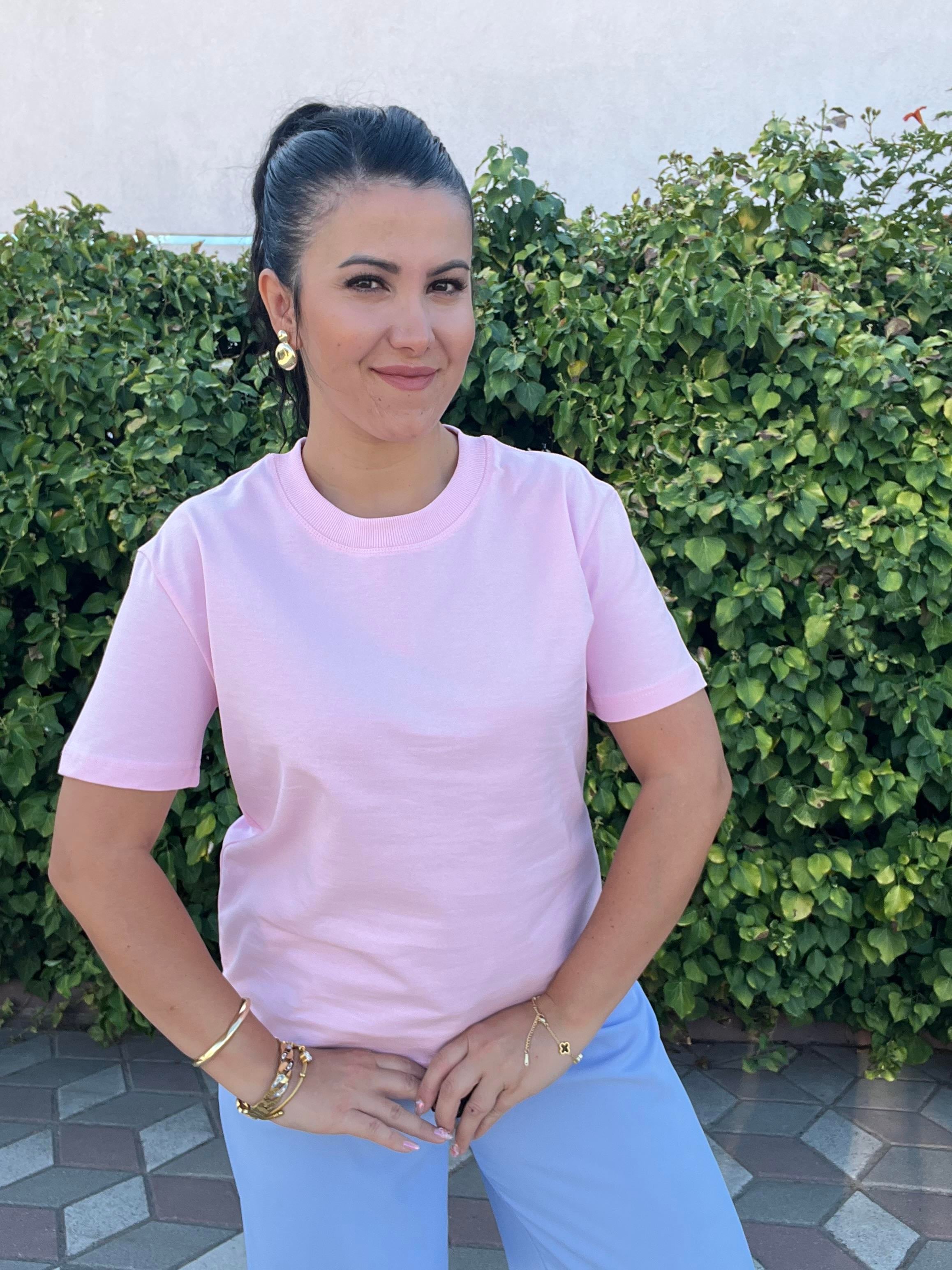 Dilvin Pembe Dekoratif Yaka Premium Tişört