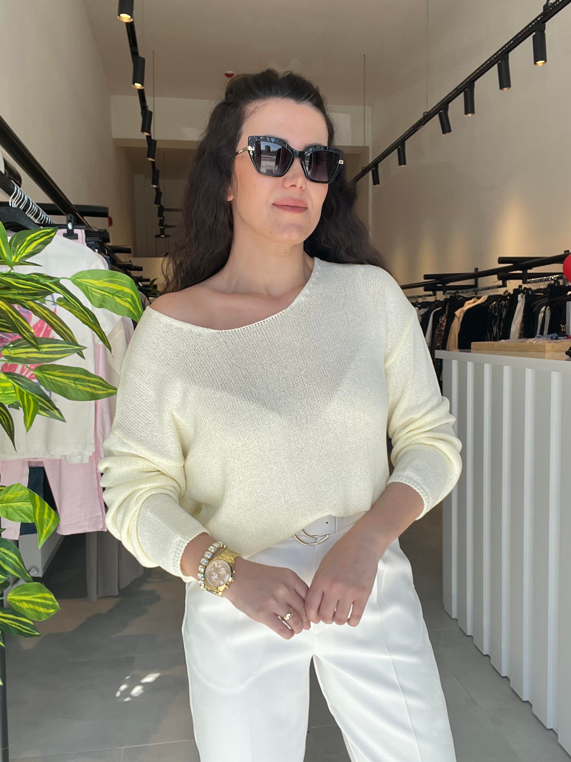 Dilvin Sarı Oval Yaka Triko Bluz