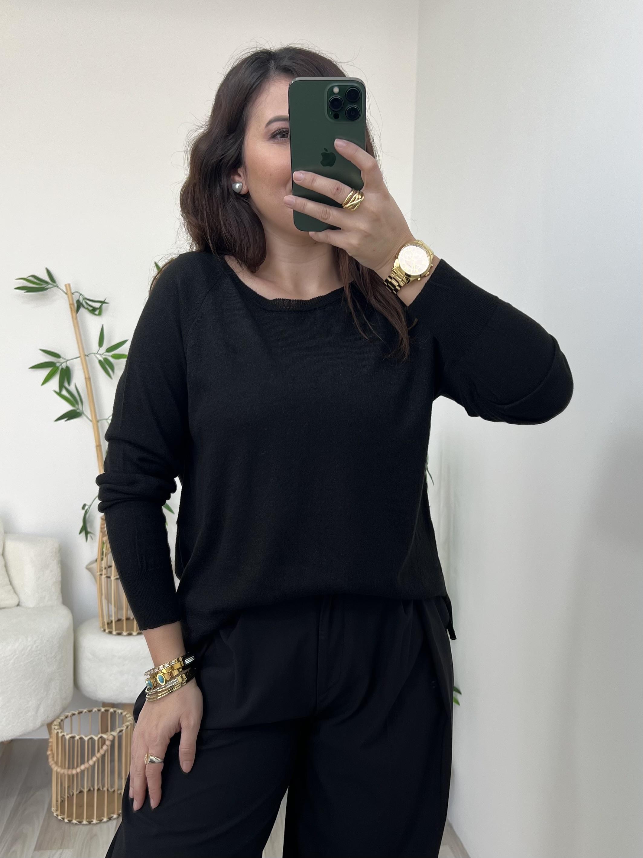 Dilvin Sim Geçişli Siyah İnce Triko Bluz