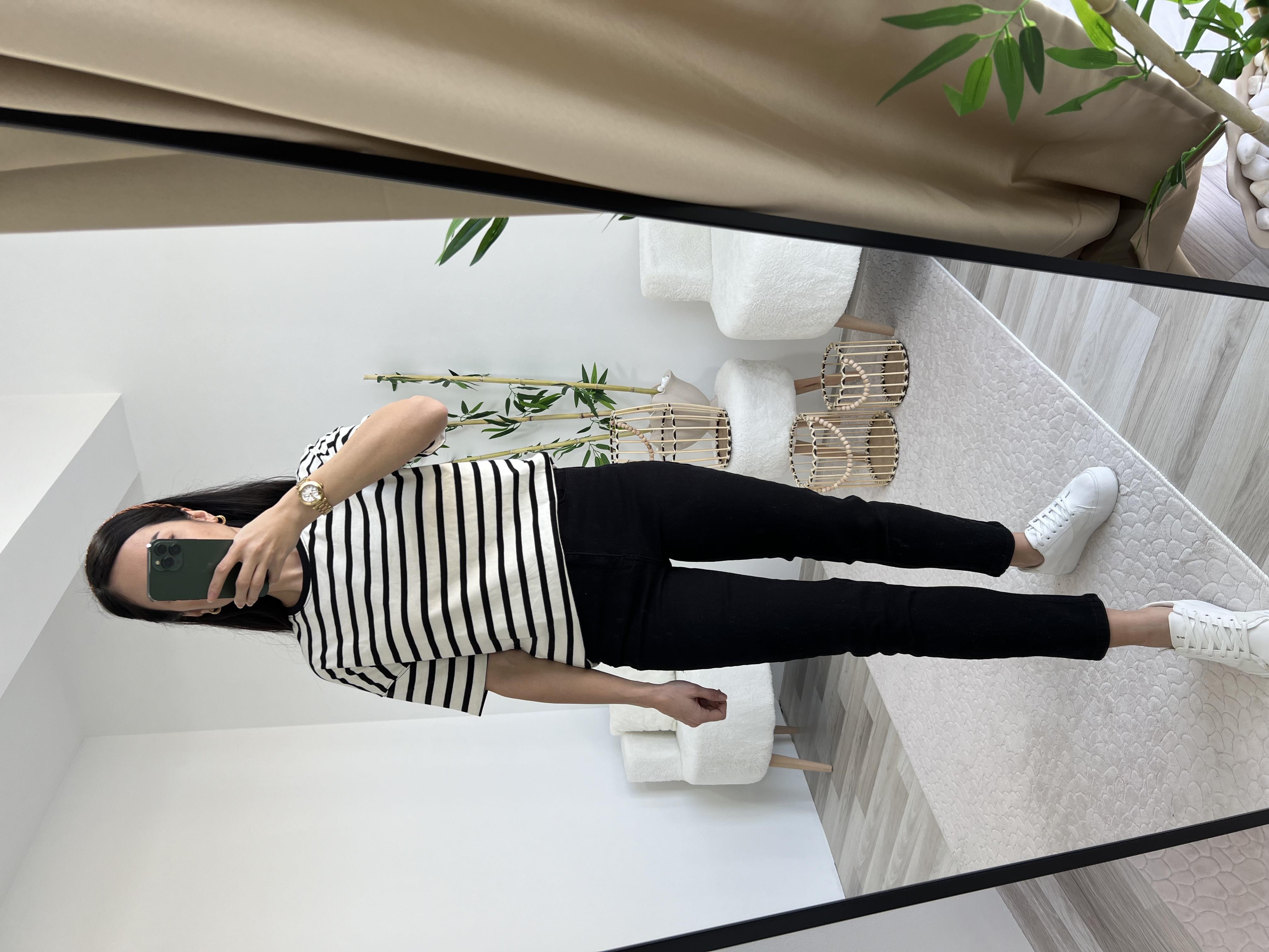 DİLVİN SİYAH EKRU ÇİZGİLİ TİŞÖRT