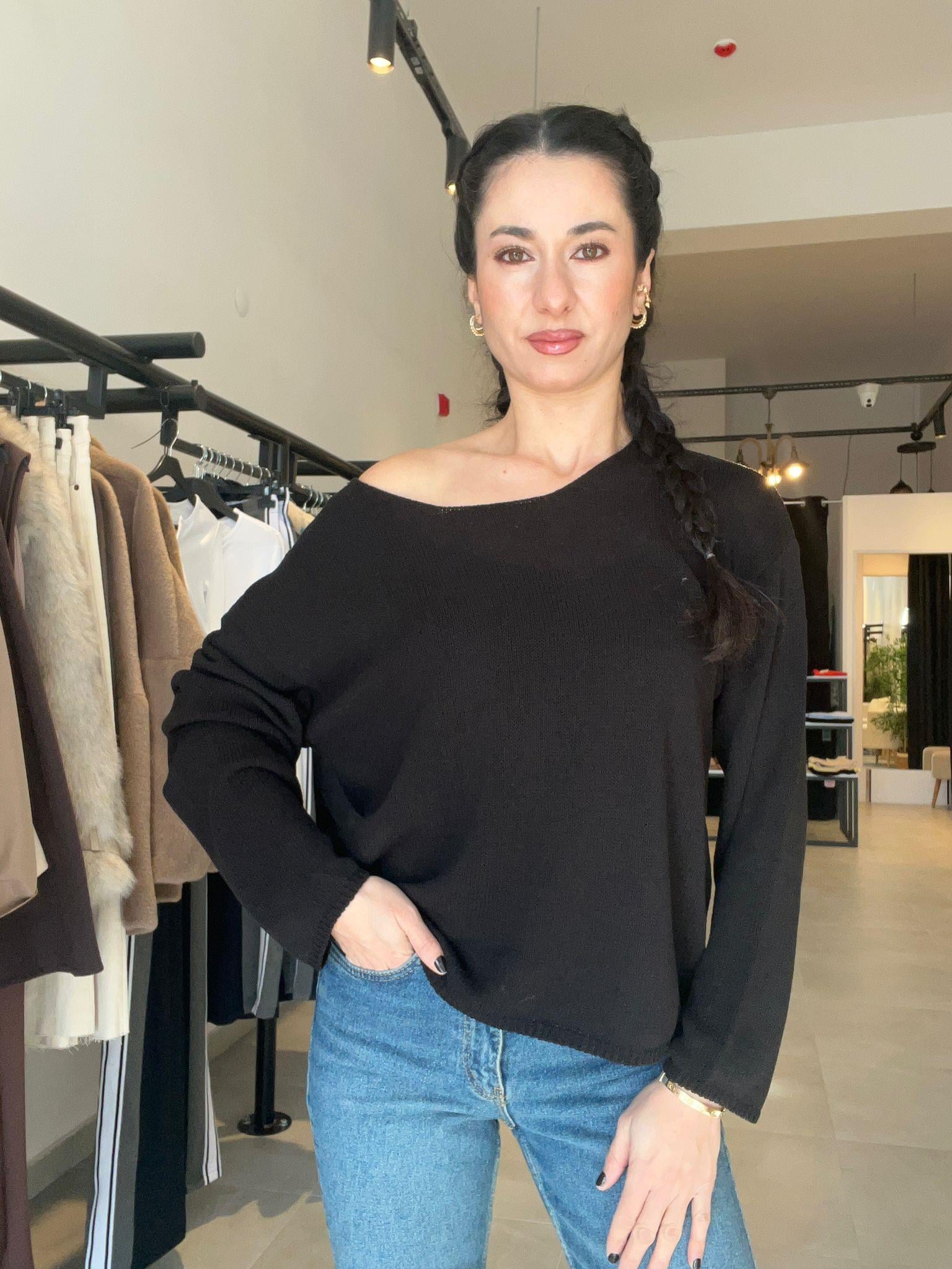 Dilvin Siyah Oval Yaka Triko Bluz