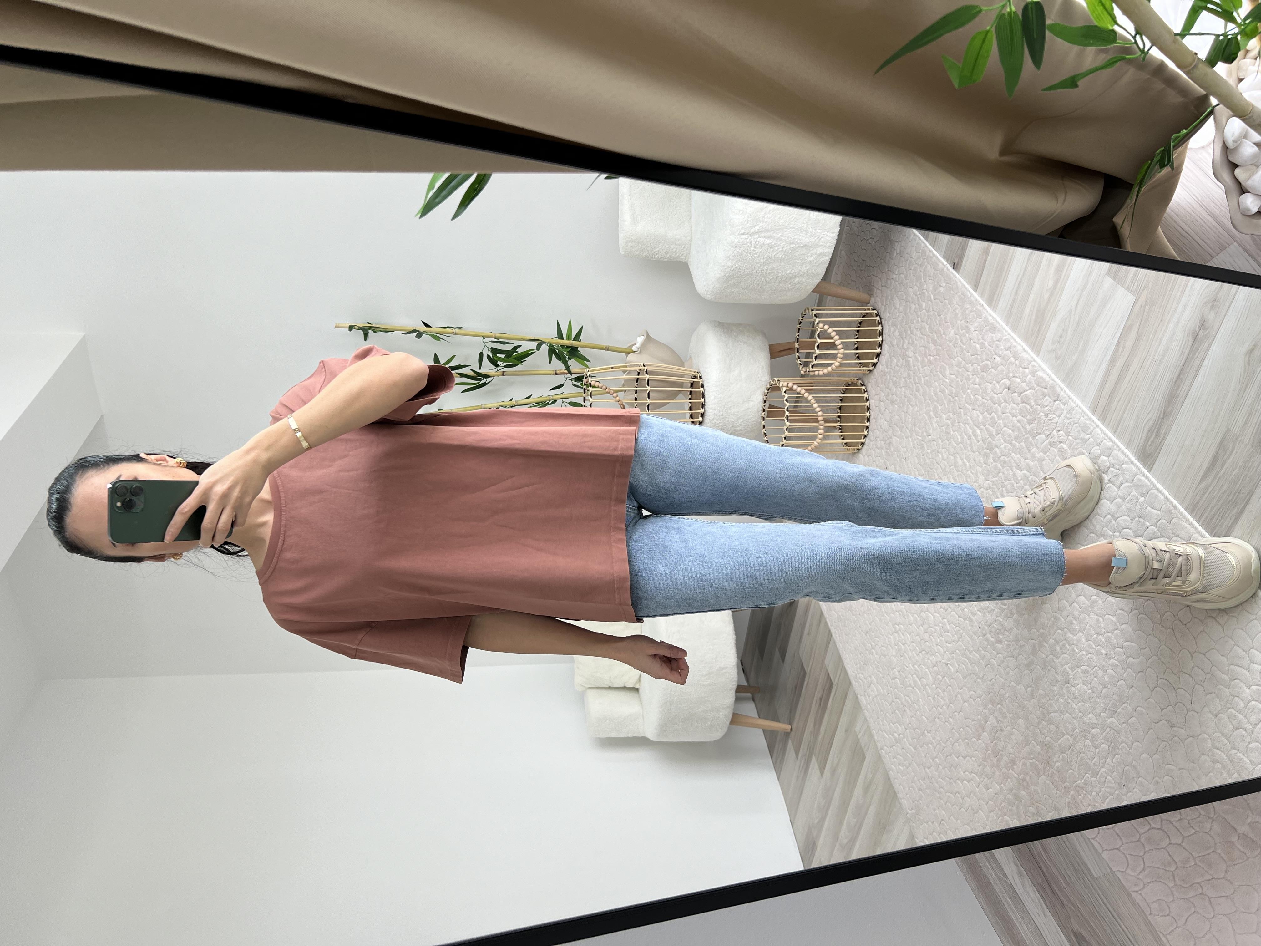 DİLVİN YIKAMA EFEKTLİ KİREMİT RENGİ TİŞÖRT