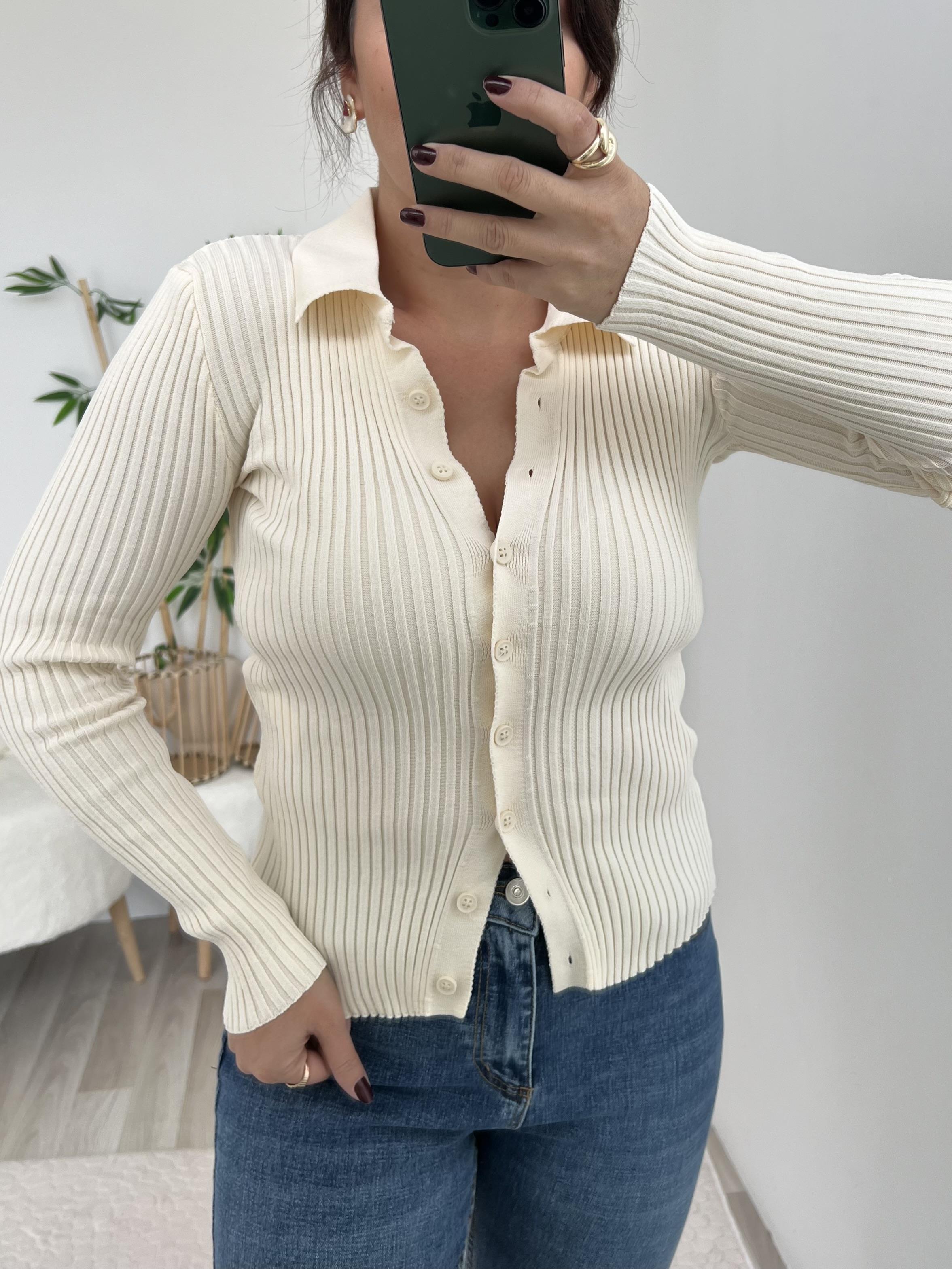 Ekru Polo Yaka Hırka