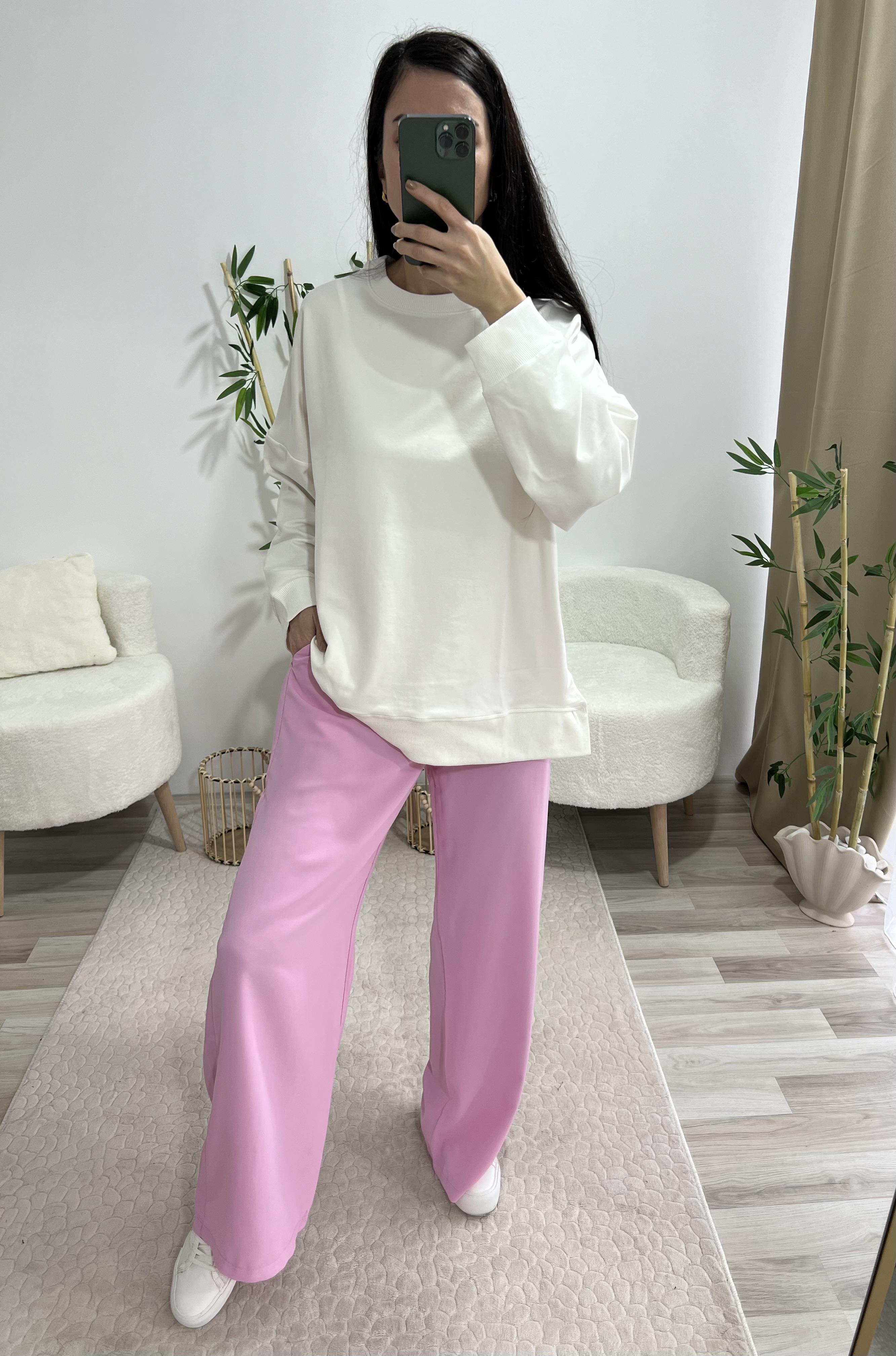 EKRU YAN YIRTMAÇ DETAYLI BASİC SWEAT