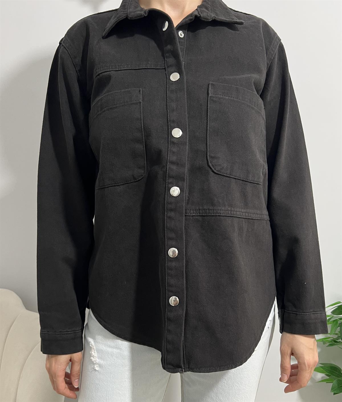 Eskitme Siyah Gabardin Gömlek