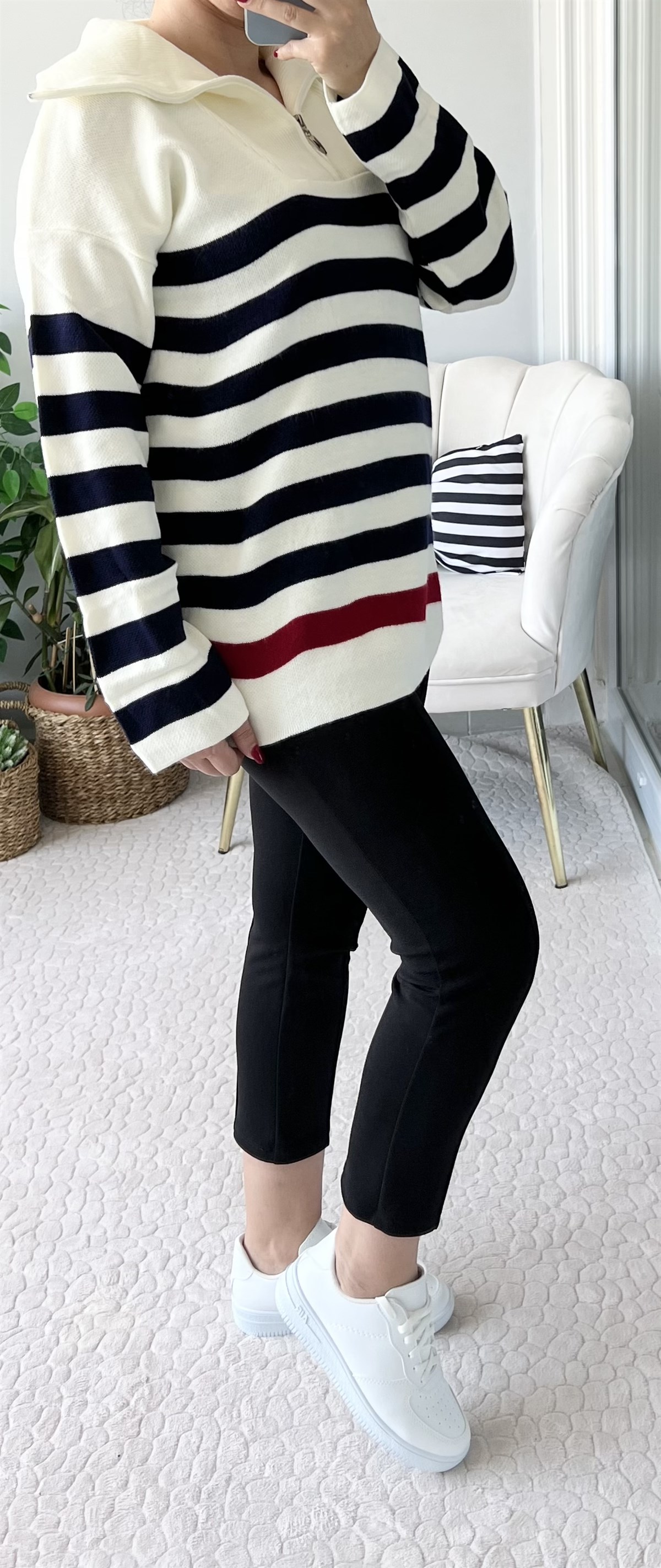 FERMUARLI ÇİZGİLİ TRİKO KAZAK