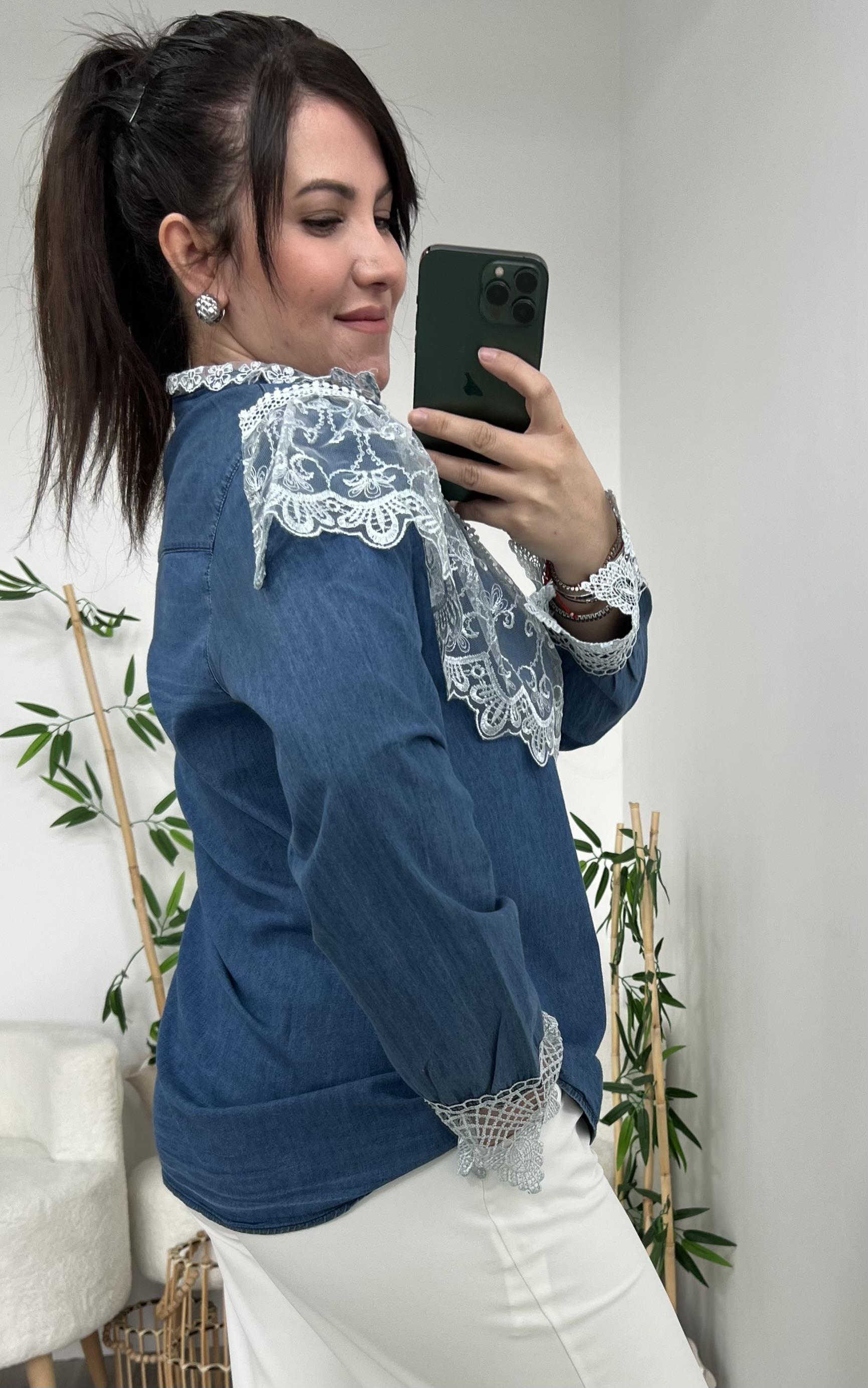 Fisto Dantel Detaylı Jean Gömlek