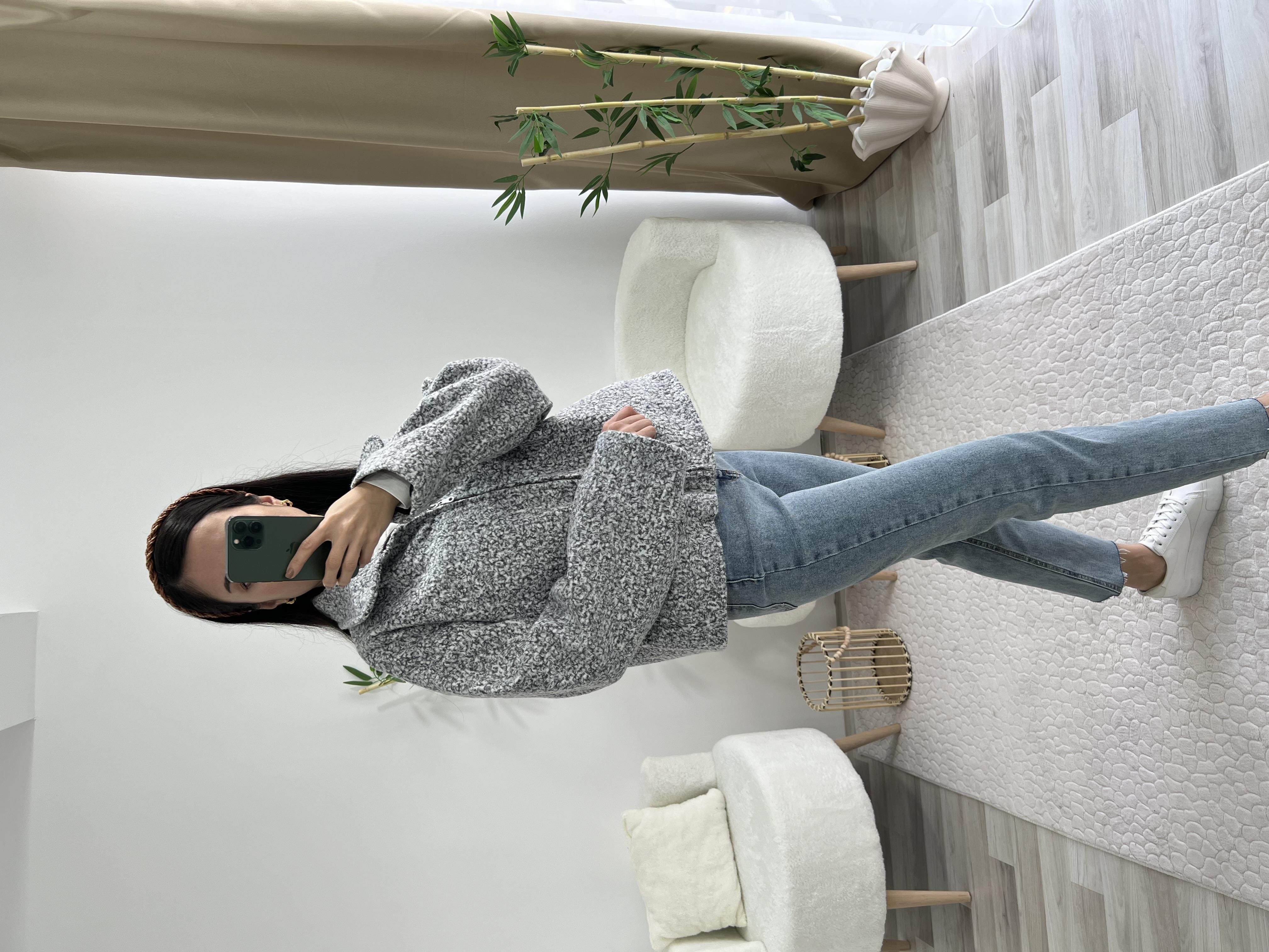 Gri Buklet Ceket Kaban