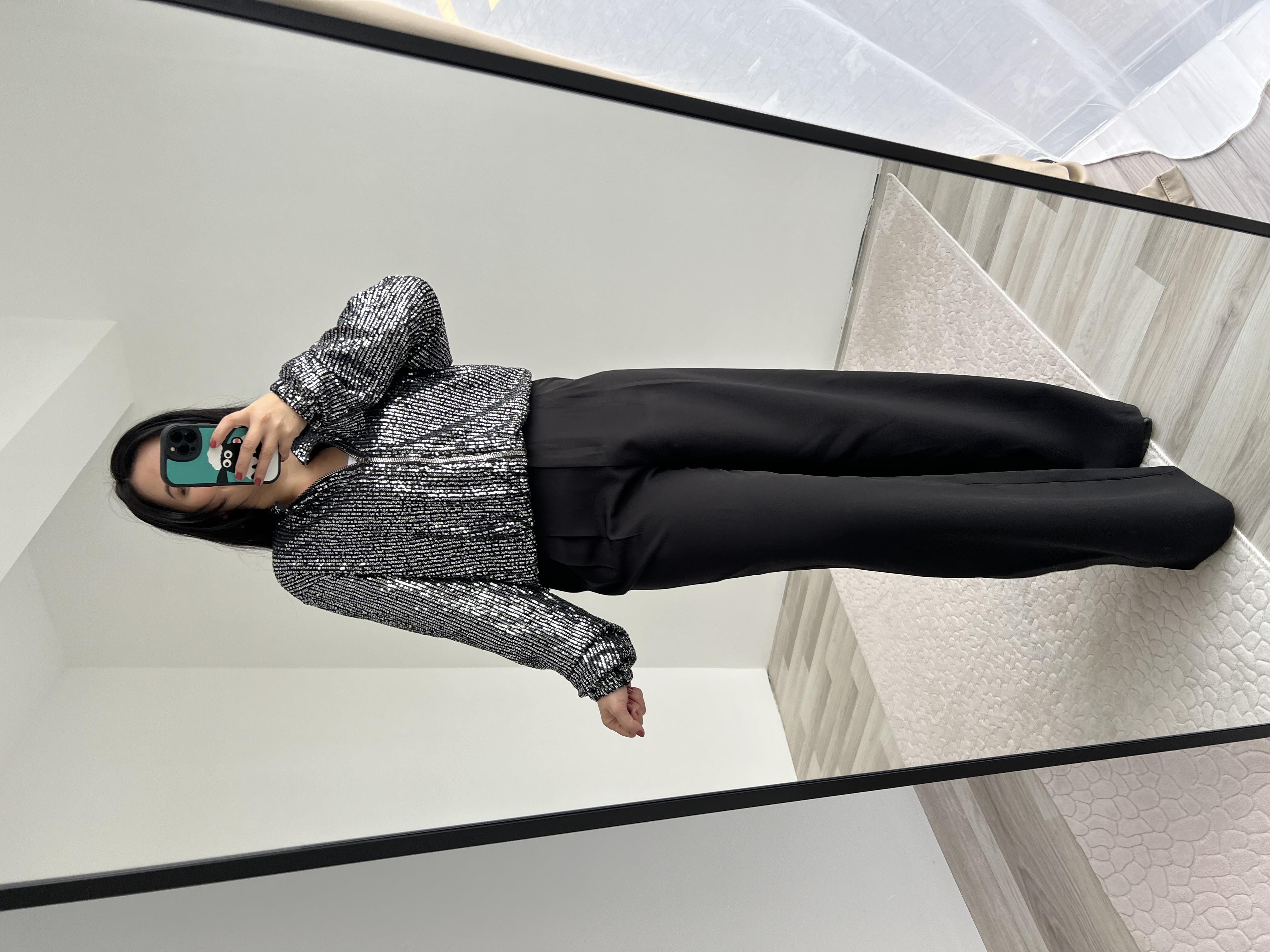 Gri Pul Payetli Bomber Ceket