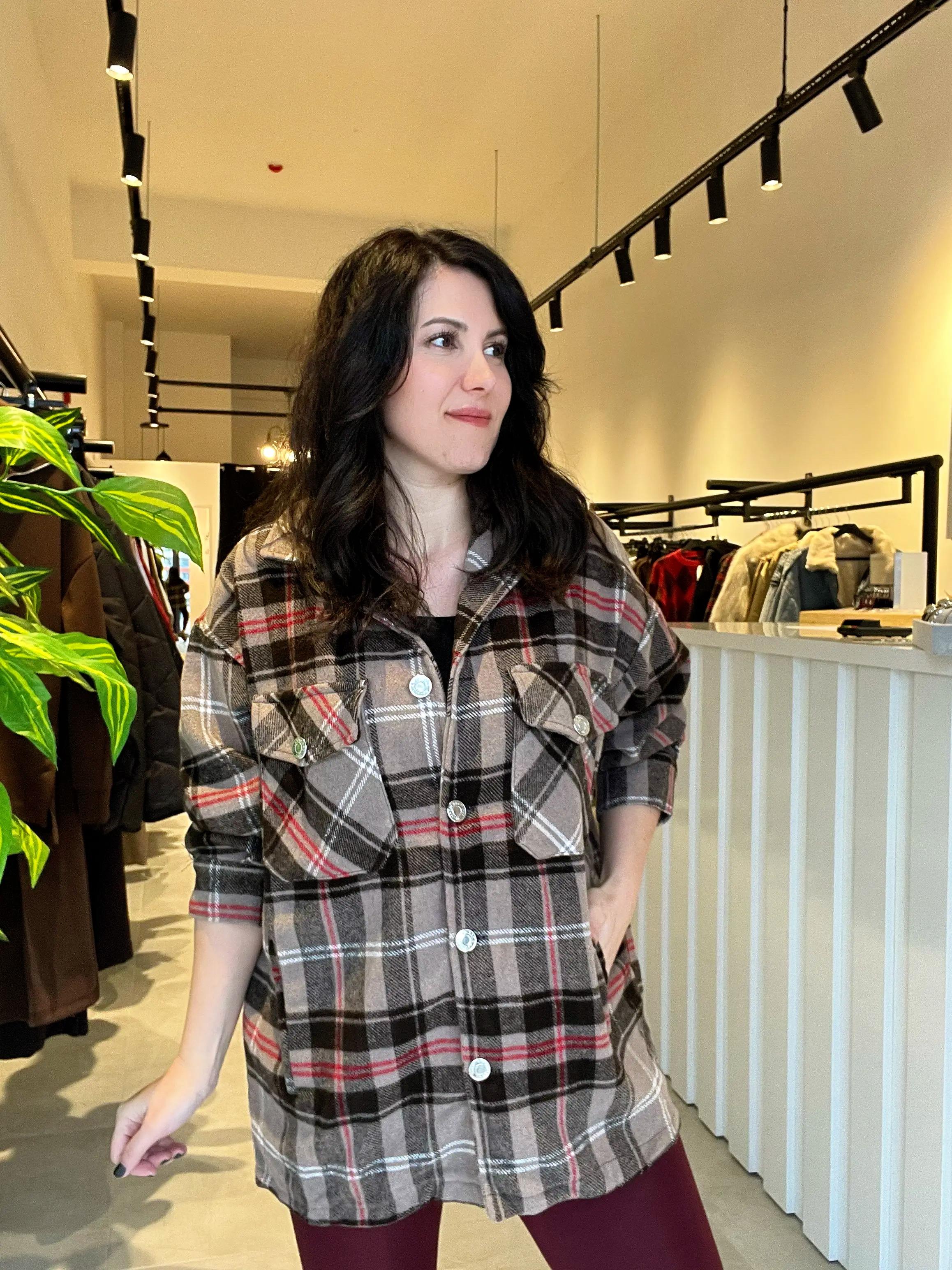 Kahverengi Ekose Kalın Dokulu Geniş Kesim Gömlek