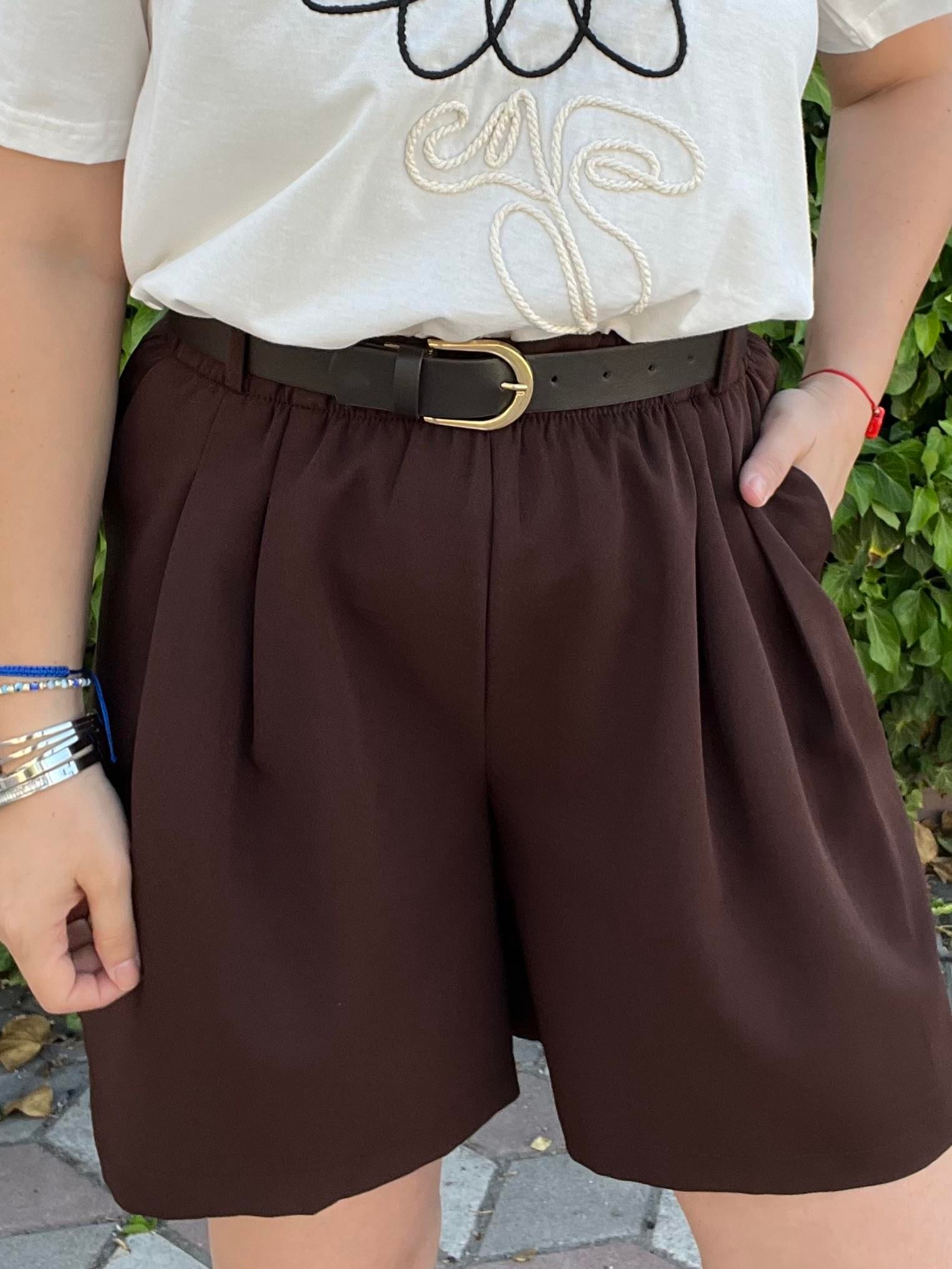 Kahverengi, Kemer Detaylı, Şehir Boy Şort