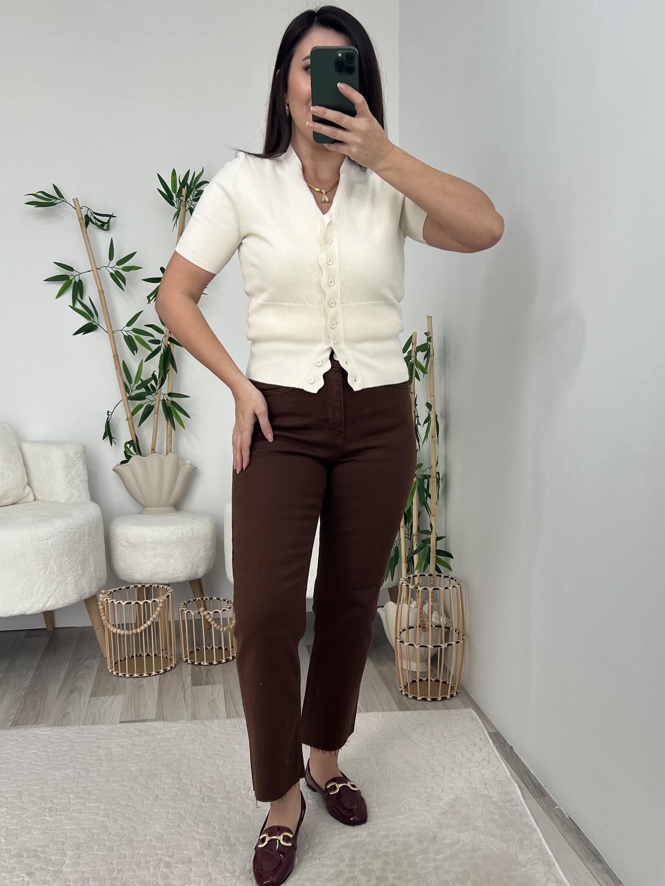 Kahverengi Kesik Paça ZR Boy Fit Pantolon