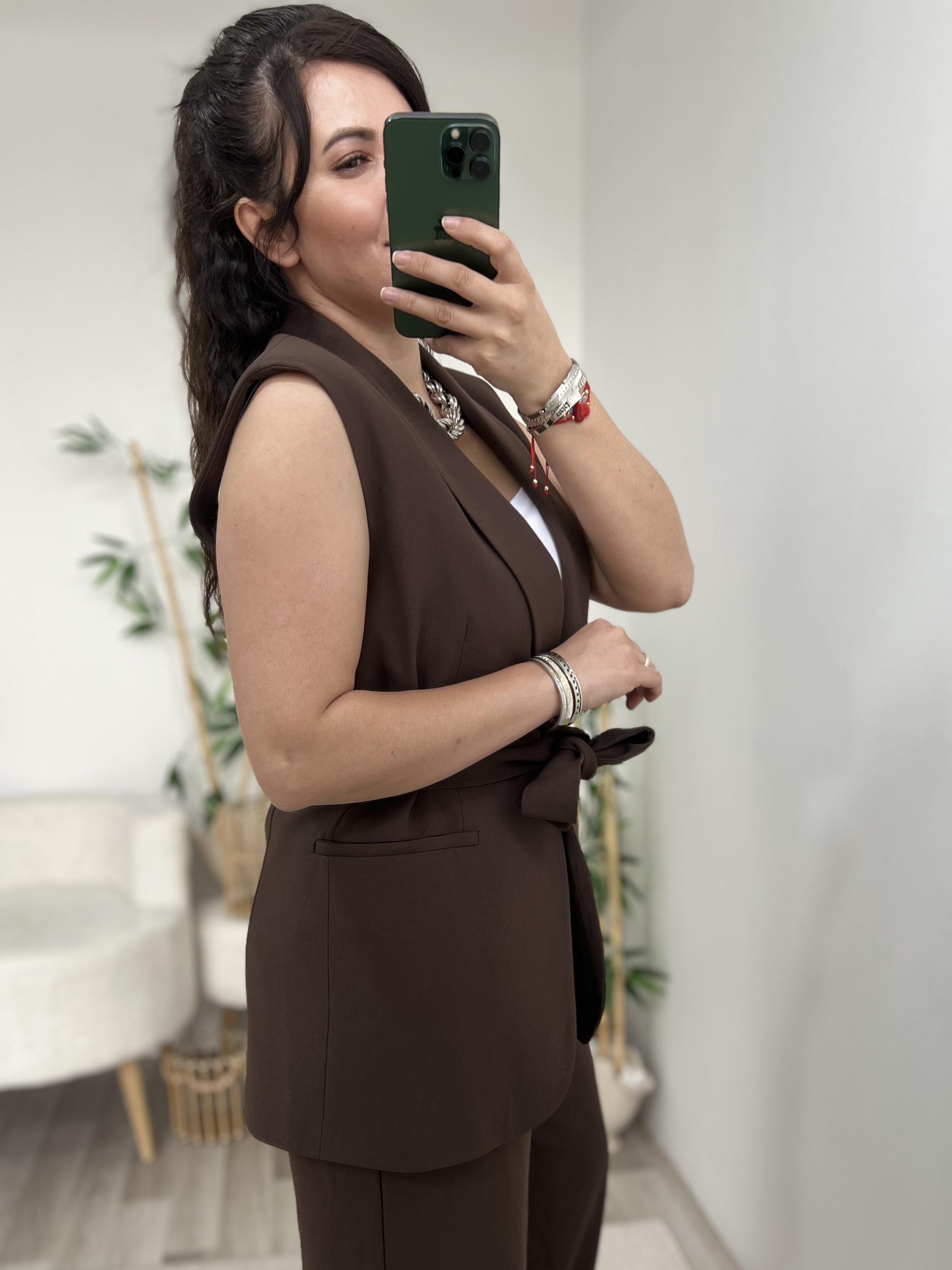 Kahverengi Yelek Pantolon İkili Premium Takım