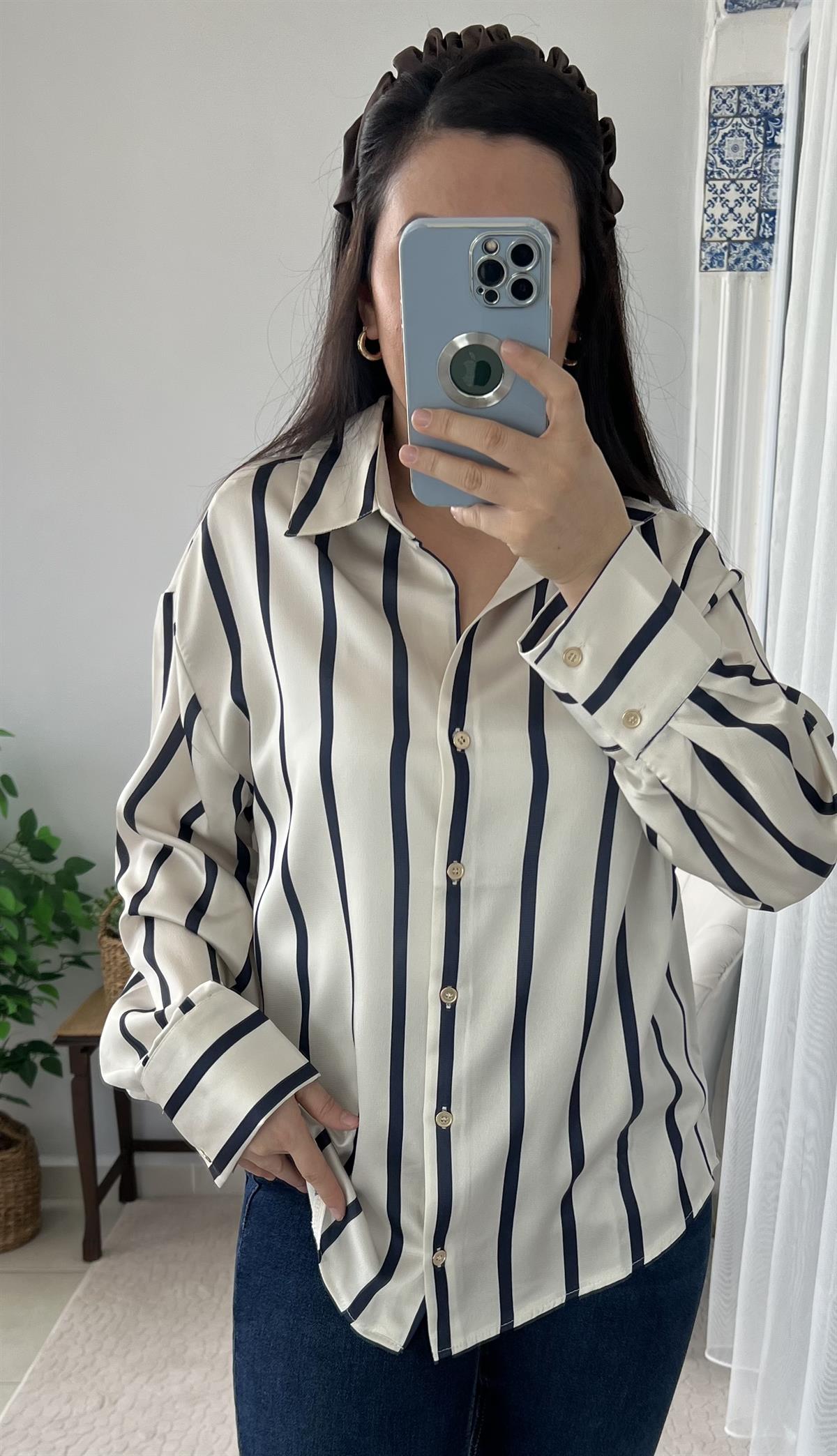 KALIN ÇİZGİLİ SATEN GÖMLEK