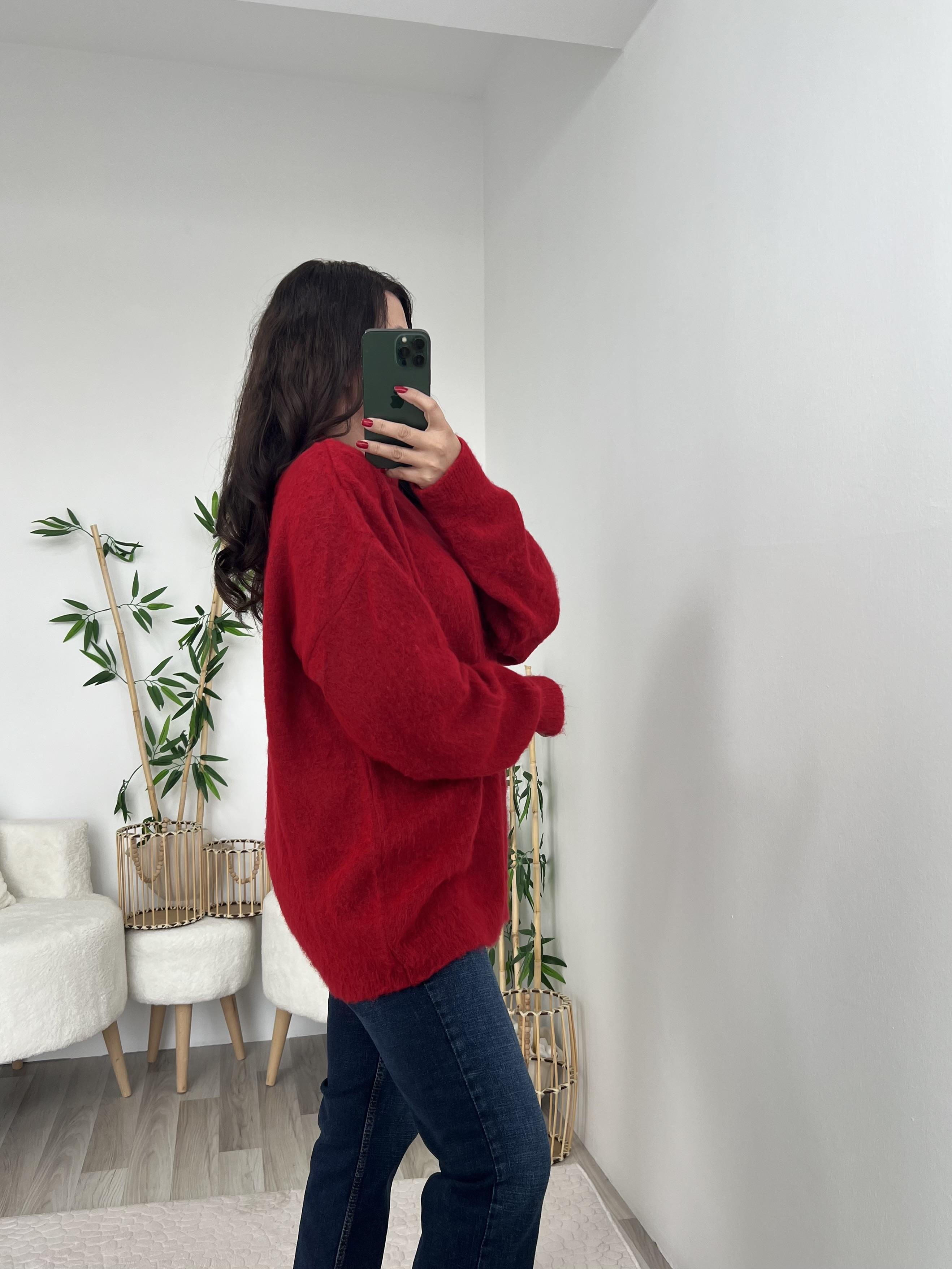 Kırmızı MD Oversize Kazak