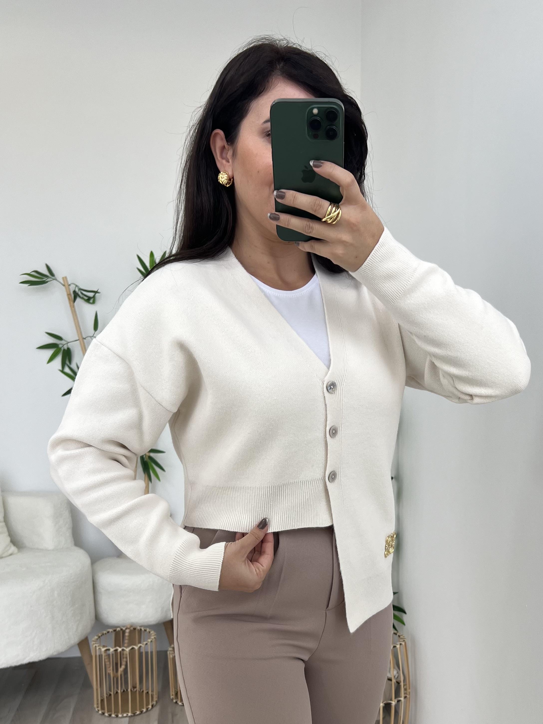 Krem Asimetrik Hırka