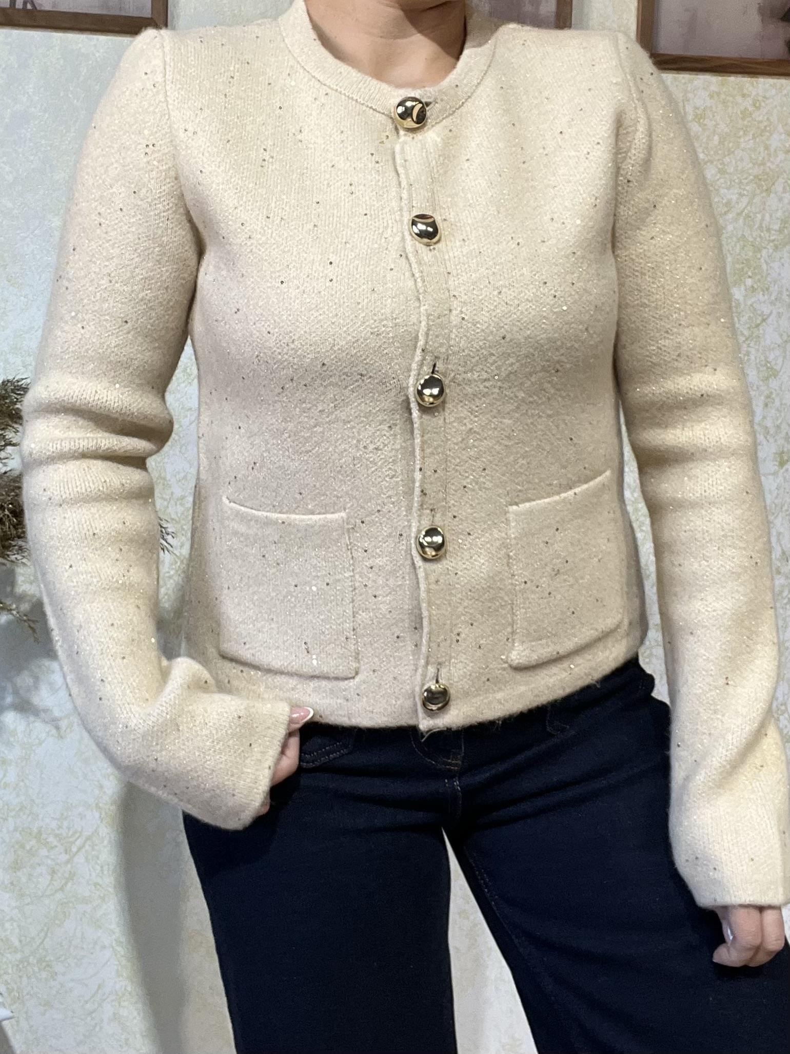 Krem Dilvin Sim Geçişli Ceket Hırka